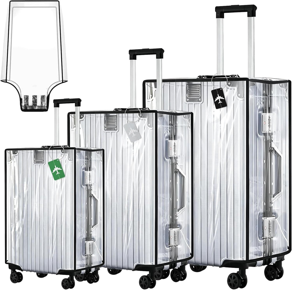 SUITCASE COVERS 3pcs PVC TRANSPARENT PENDANTS 50 61 71 cm SET