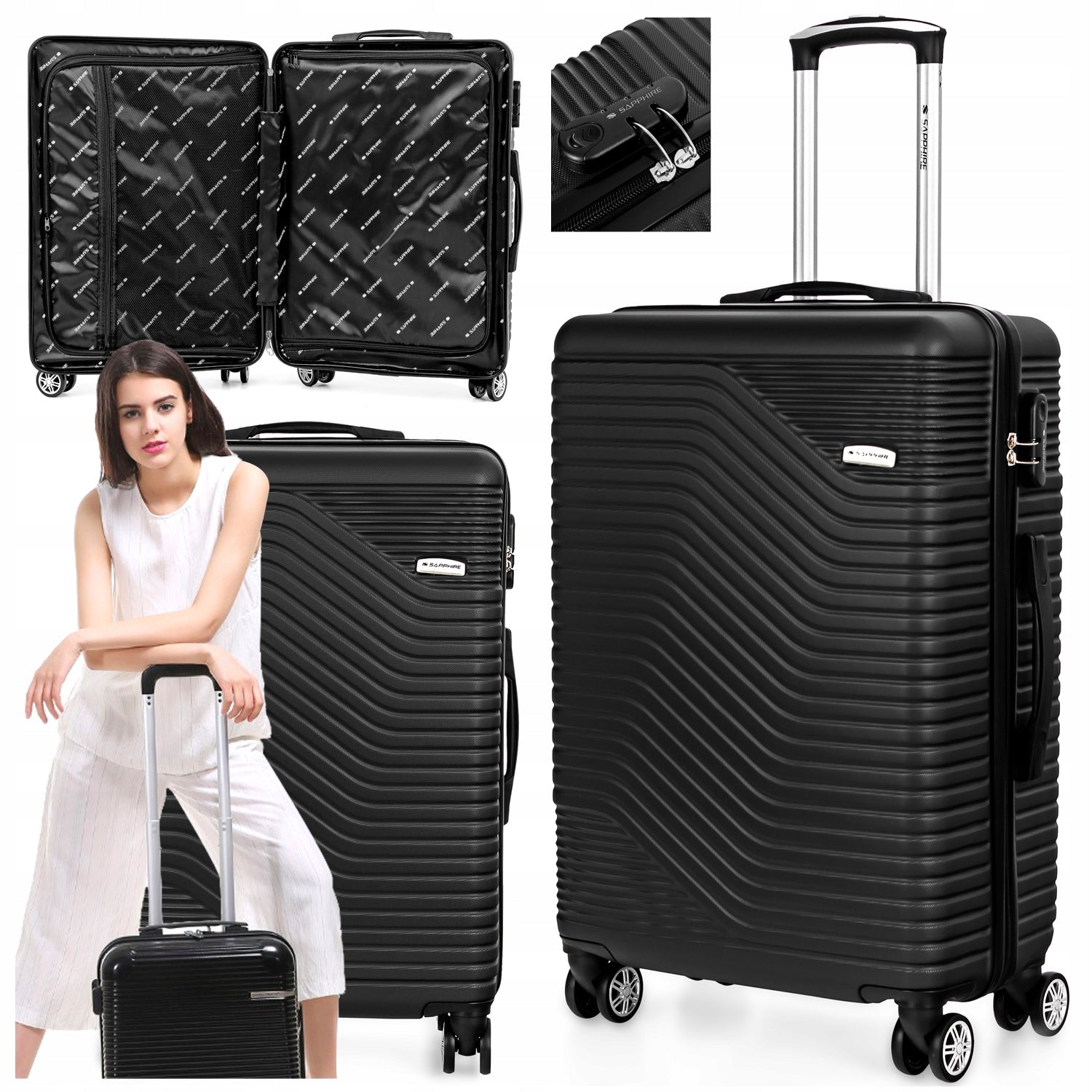 SUITCASE LARGE TRAVEL ON WHEELS LUGGAGE with ABS strong CIPHER XXL Sapphire DUO