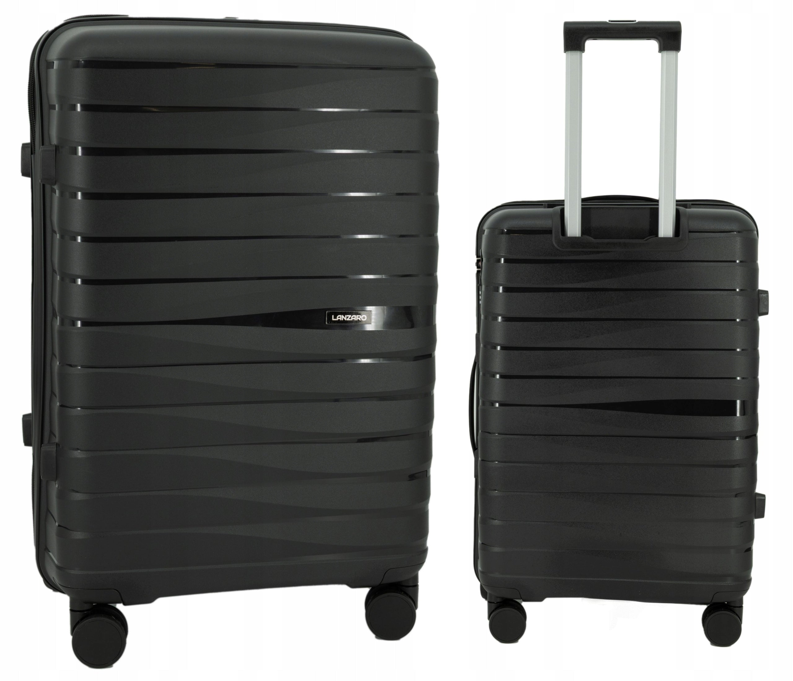 SUITCASE LARGE TRAVEL WHEELS LIGHT LUGGAGE POLYPROPYLENE TSA LANZARO BLACK 91L