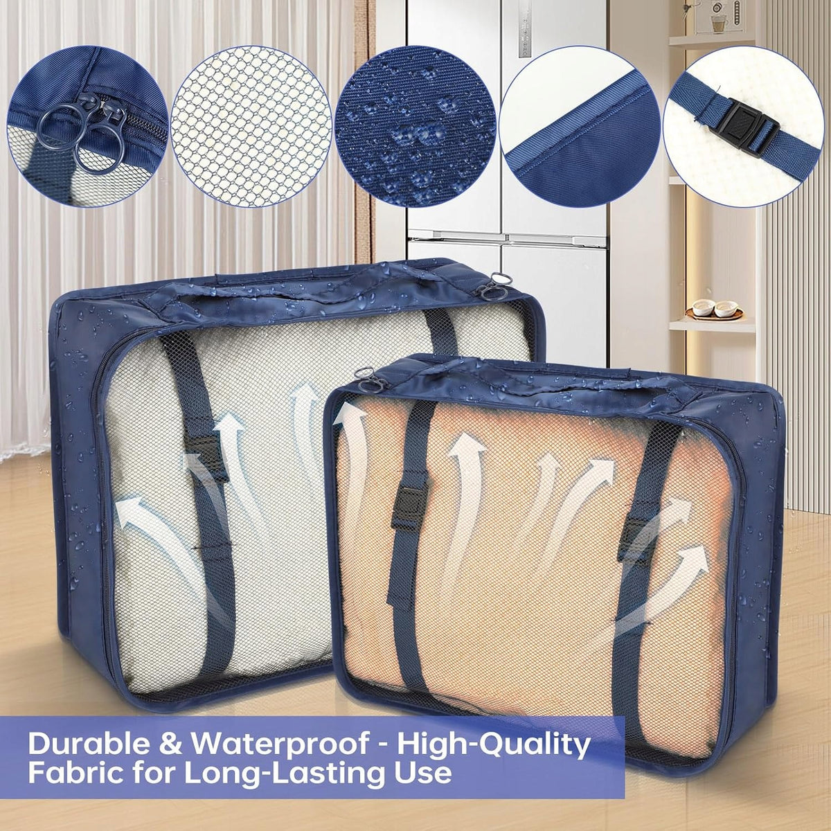 SUITCASE LUGGAGE ORGANIZERS 7 PIECES POLYESTER BLUE ZIPPER Color blue