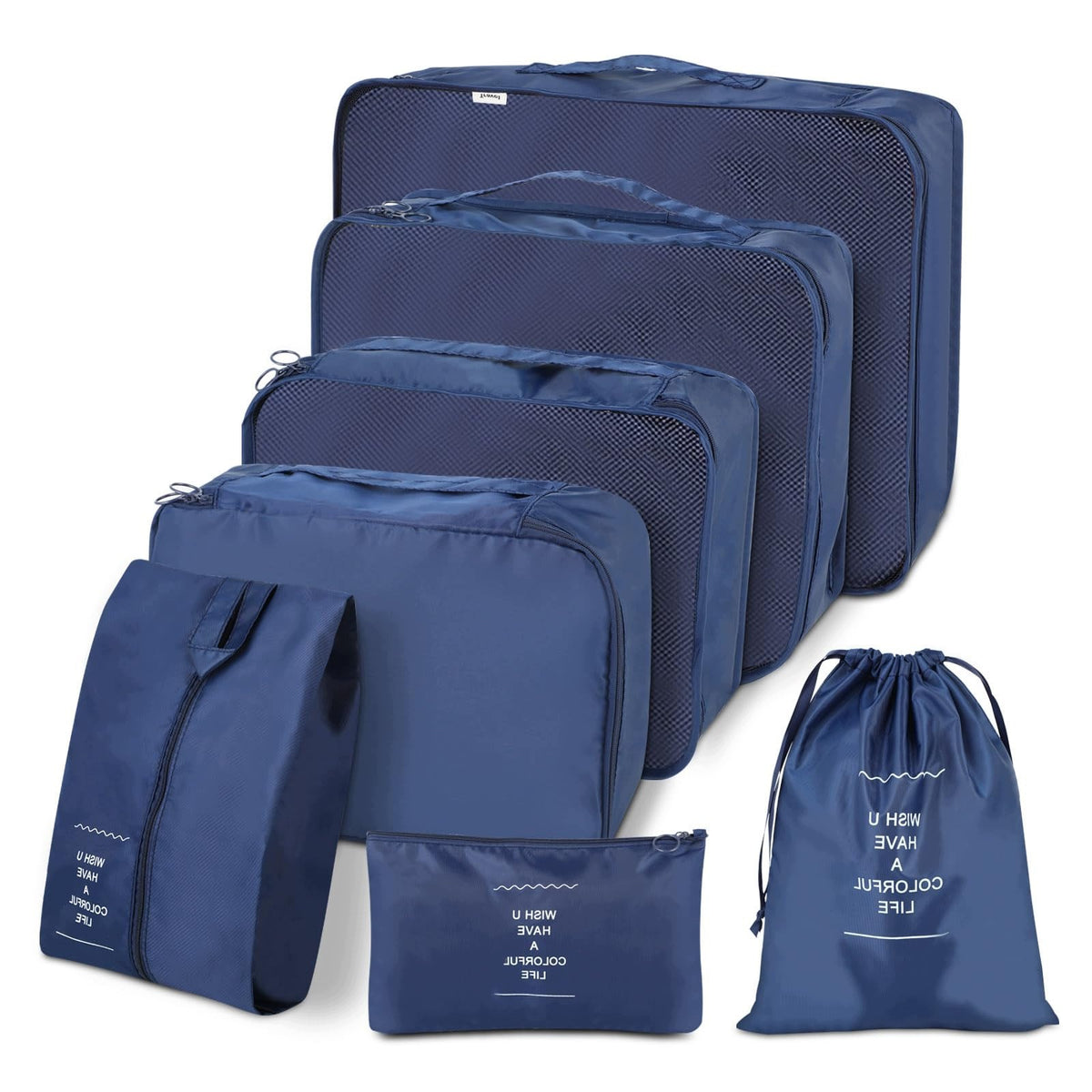 SUITCASE ORGANIZER 7-PIECE POLYESTER BLUE WATERPROOF SET
