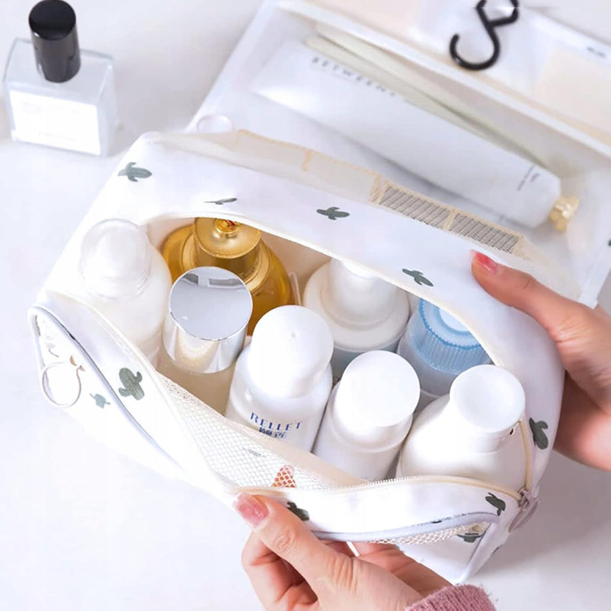 SUITCASE ORGANIZER 8 PIECES TRAVEL CUBES WHITE CACTUS Packaging status original