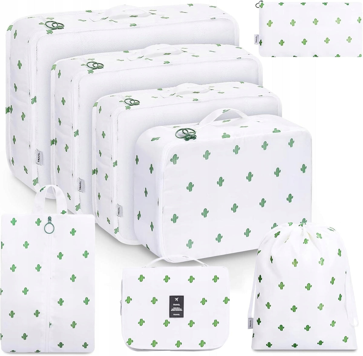 SUITCASE ORGANIZER 8 PIECES TRAVEL CUBES WHITE CACTUS