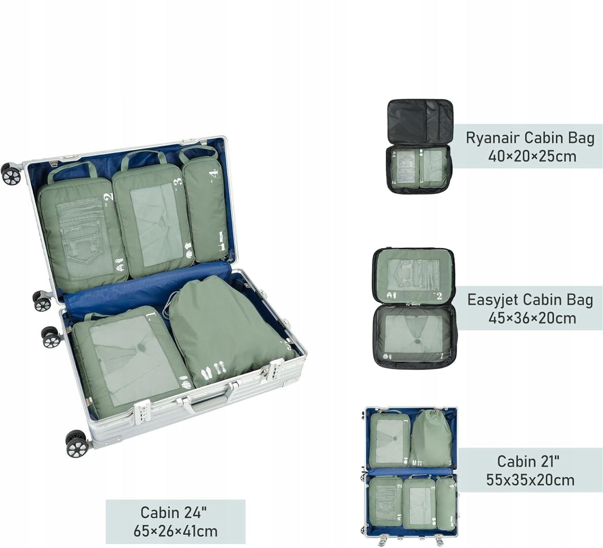 SUITCASE ORGANIZERS 5 PCS COMPRESSION TRAVEL CUBES WITH BAG SHOES Packaging status original