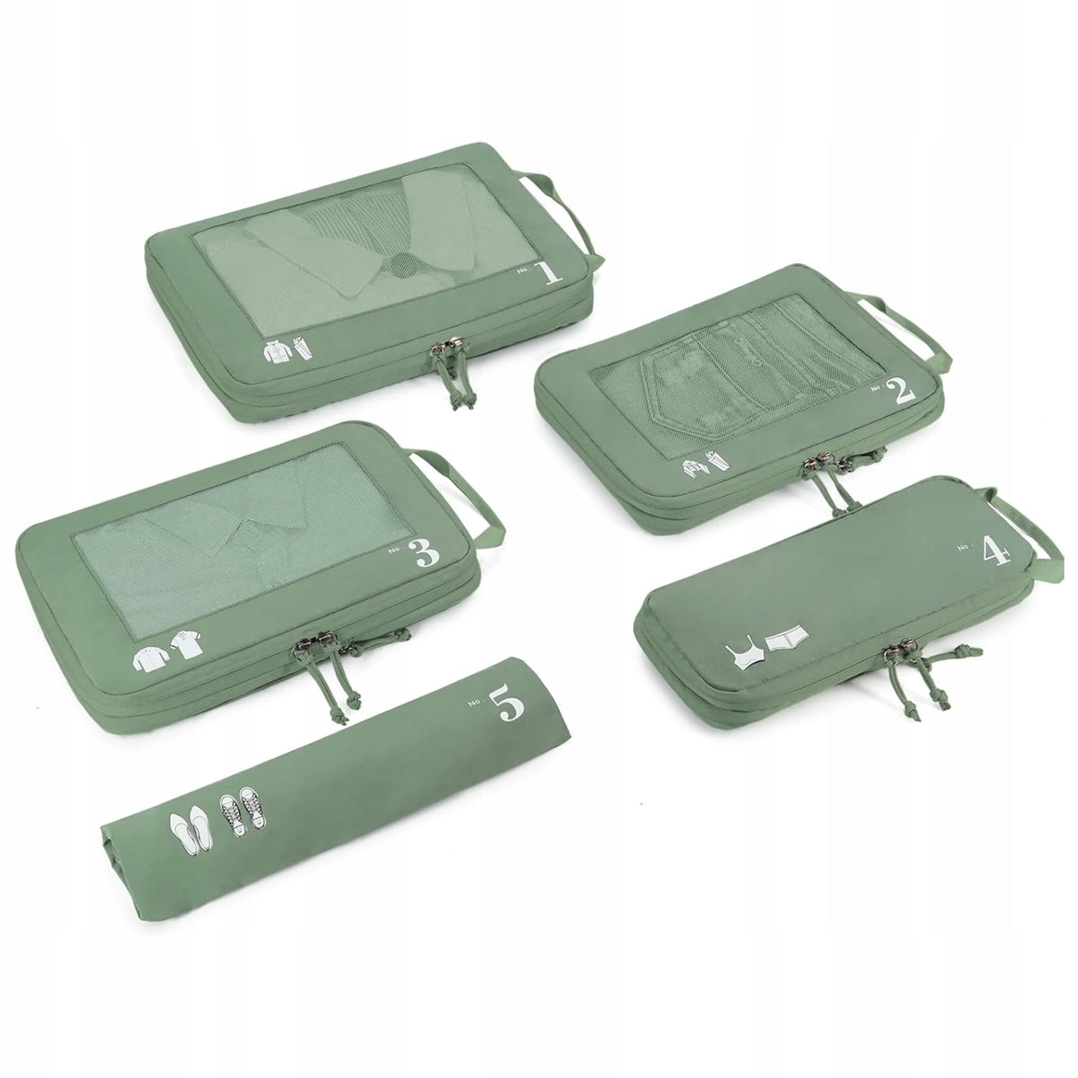 SUITCASE ORGANIZERS 5 PCS COMPRESSION TRAVEL CUBES WITH BAG SHOES