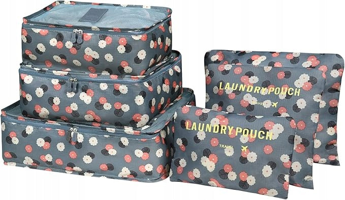 SUITCASE ORGANIZERS 6 PCS TRAVEL CUBES FLOWER LUGGAGE BAGS