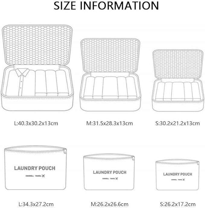 SUITCASE ORGANIZERS 6 PCS TRAVEL CUBES LUGGAGE BAGS GREY Packaging status original
