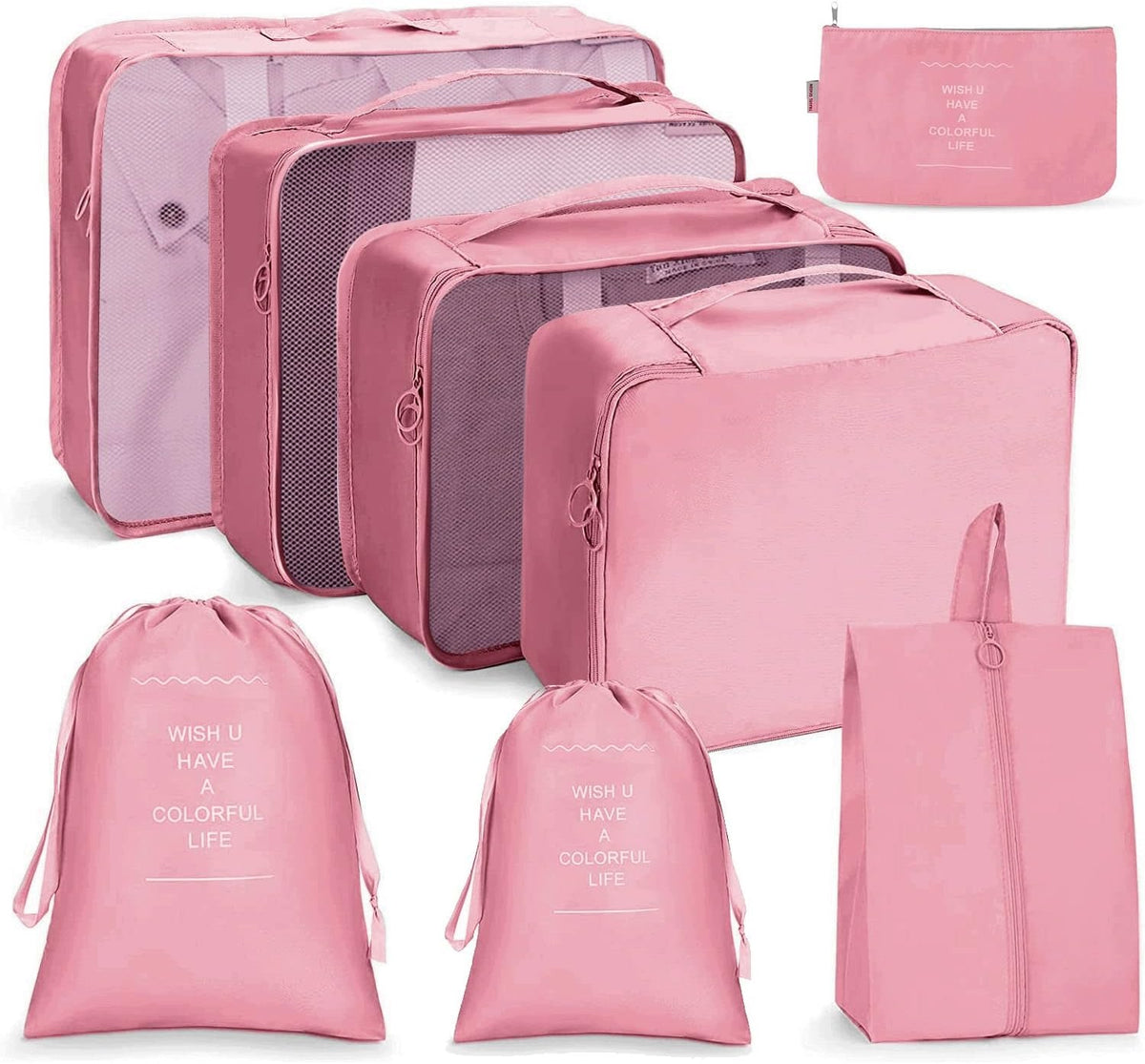 SUITCASE ORGANIZERS SET OF 8PCS TRAVEL CUBES COSMETIC BAG FOR SHOES