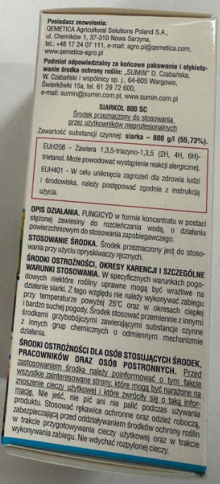 SUMIN Siarkol 800sc fungicide fights powdery mildew vegetables 100 ml Manufacturer code 188102