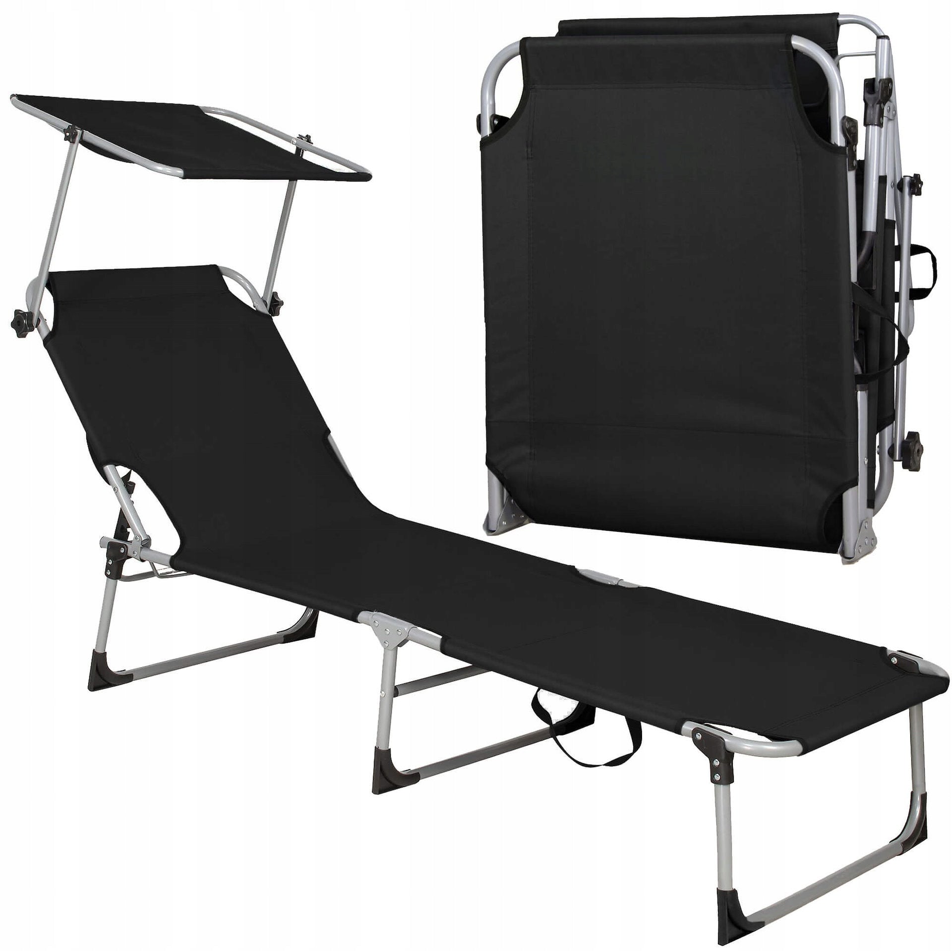 SUN LOUNGER BEACH CHAIR CANOPY FOLDING COUCH WITH VISOR FOR TERRACE BALCONY