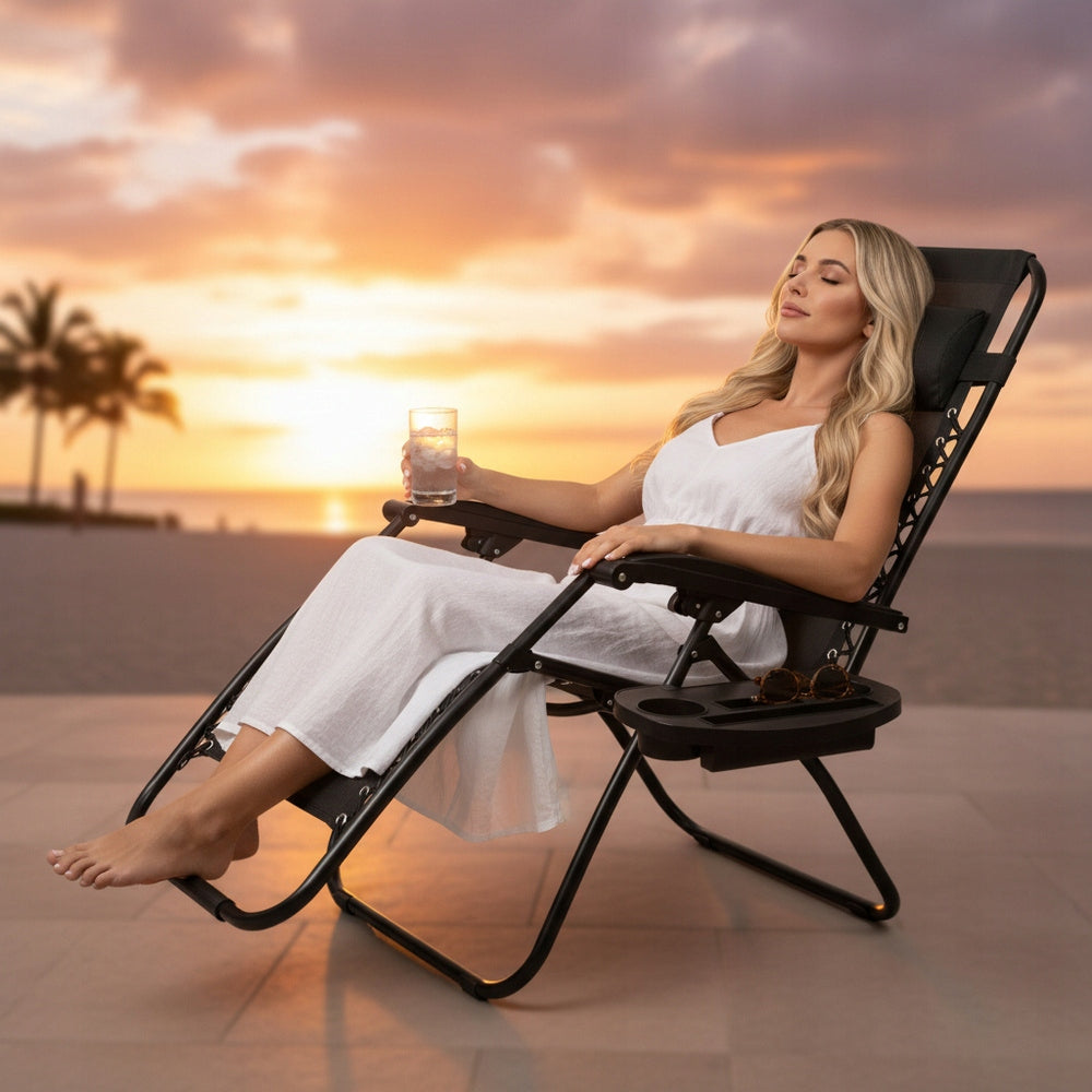 SUN LOUNGER BEACH CHAIR FOLDING PATIO CHAIR WITH CUSHION STAND Brand NORIMPEX