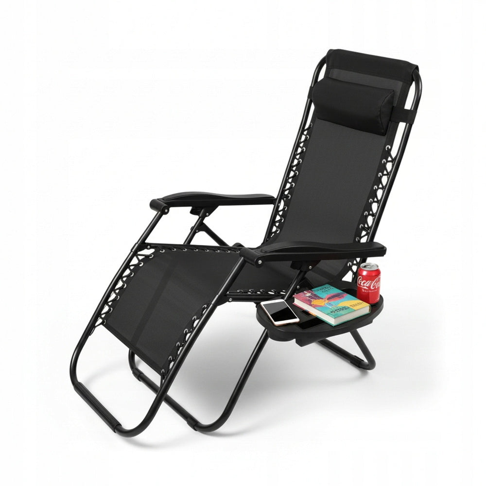 SUN LOUNGER BEACH CHAIR FOLDING PATIO CHAIR WITH CUSHION STAND Frame material steel