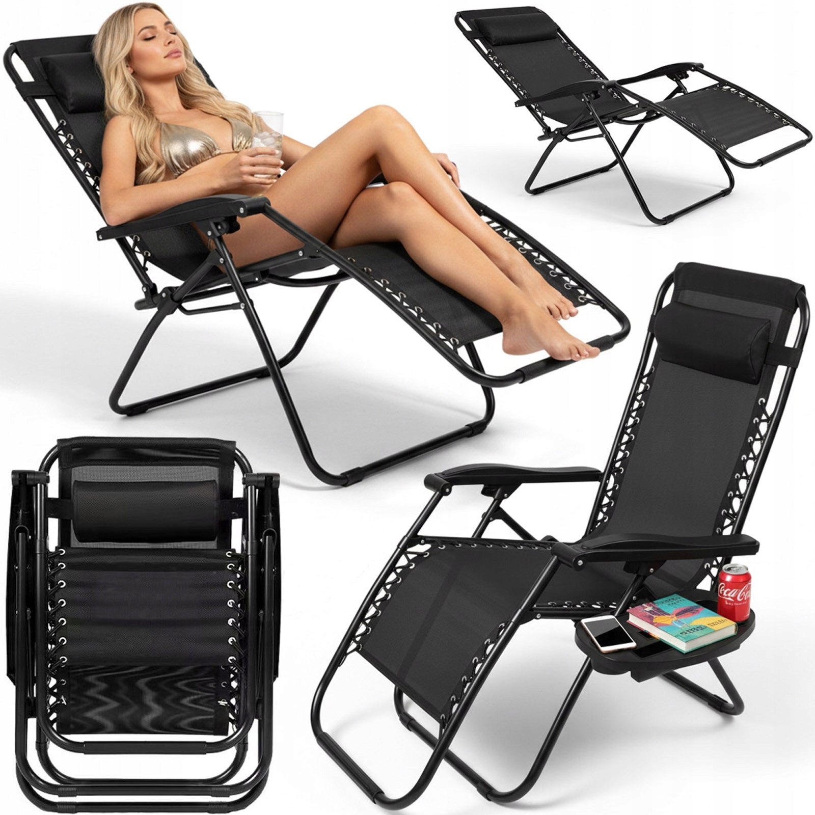 SUN LOUNGER BEACH CHAIR FOLDING PATIO CHAIR WITH CUSHION STAND