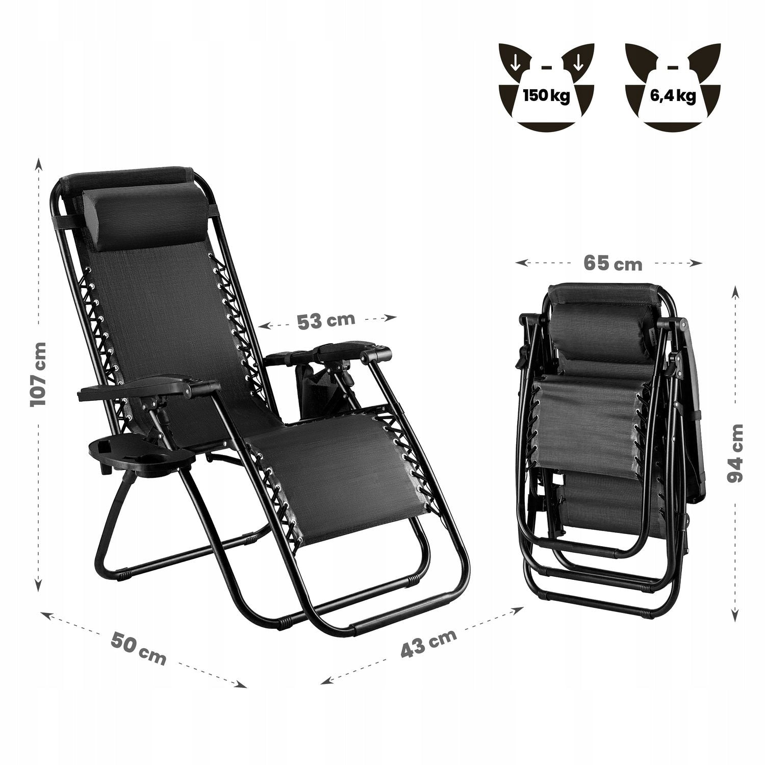 SUN LOUNGER BEACH CHAIR FOLDING ZERO GRAVITY ADJUSTABLE LUVERNO Frame material steel
