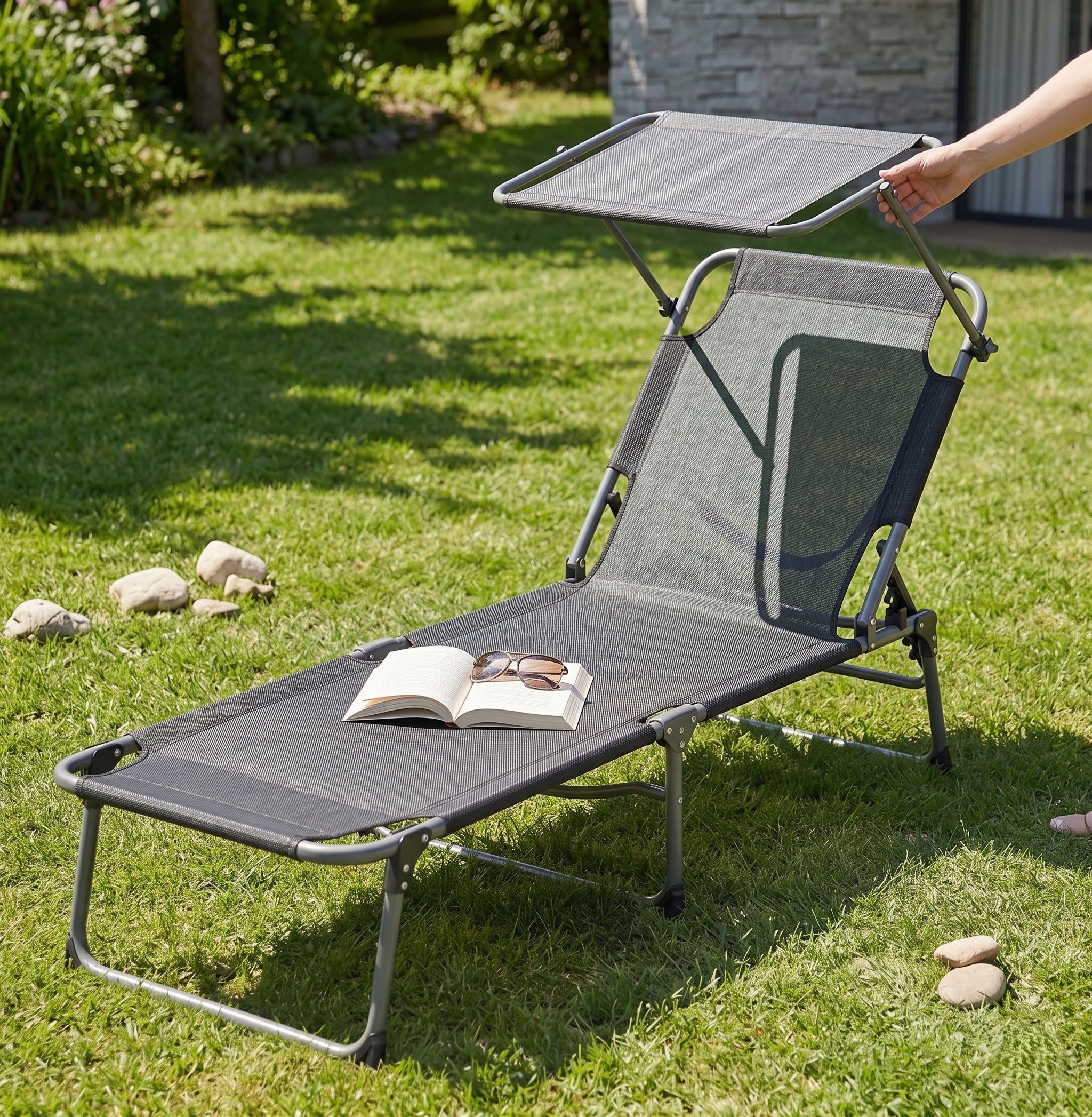 SUN LOUNGER FOLDING WITH VISOR GARDEN CHAIR BEACH CAMPING CHAIR 120KG Manufacturer code LEZAK_OSAKA