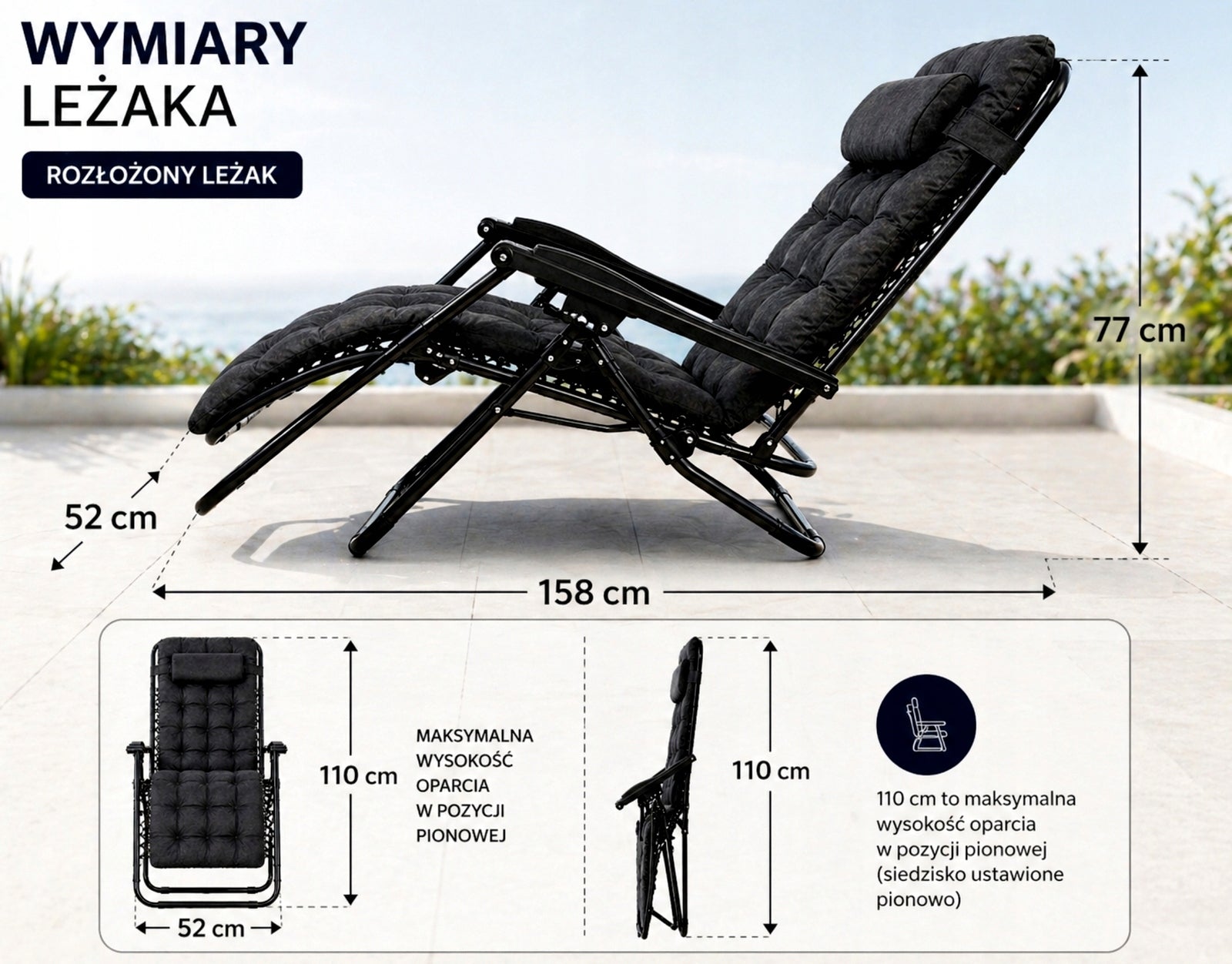 SUN LOUNGER GARDEN BEACH CHAIR FOLDING WITH CUSHION GRILL CAMPING CHAIR Frame material metal