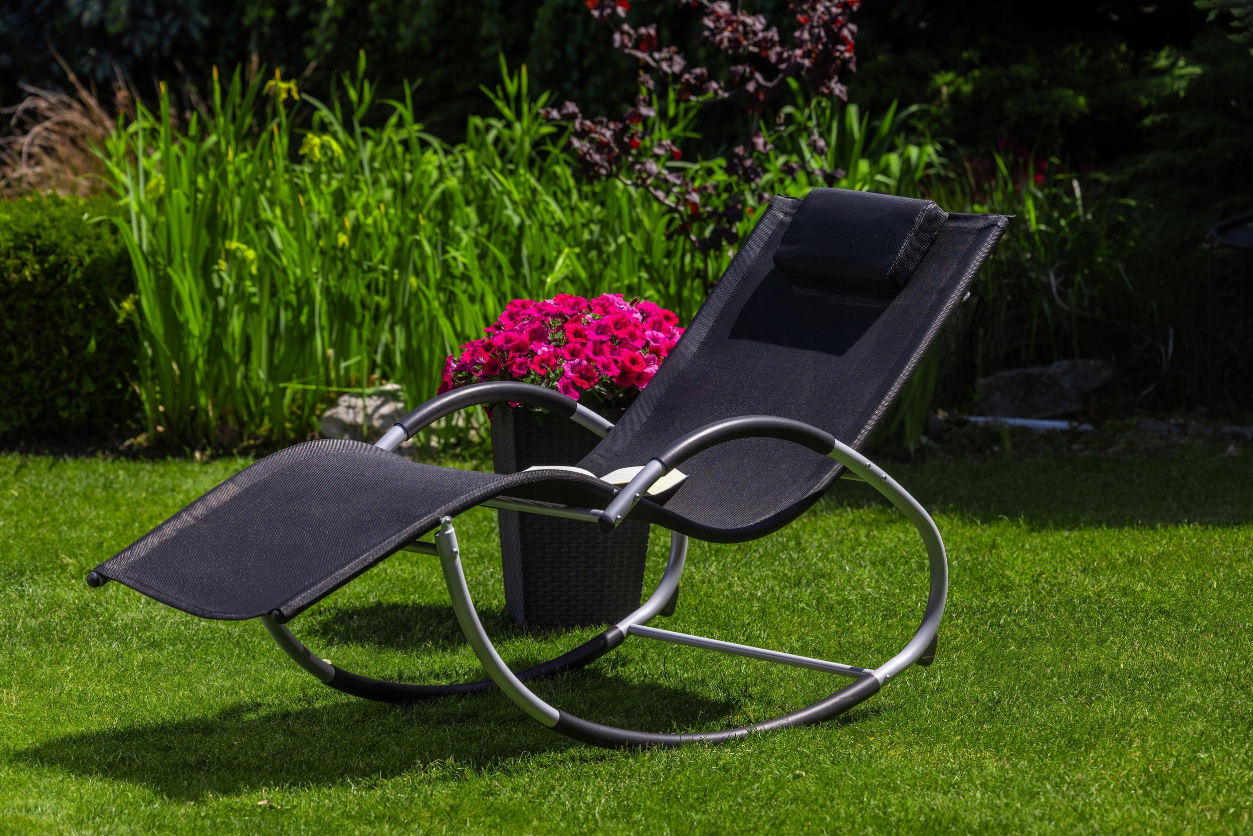 SUN LOUNGER GARDEN ROCKING CHAIR FIELD BED Color black