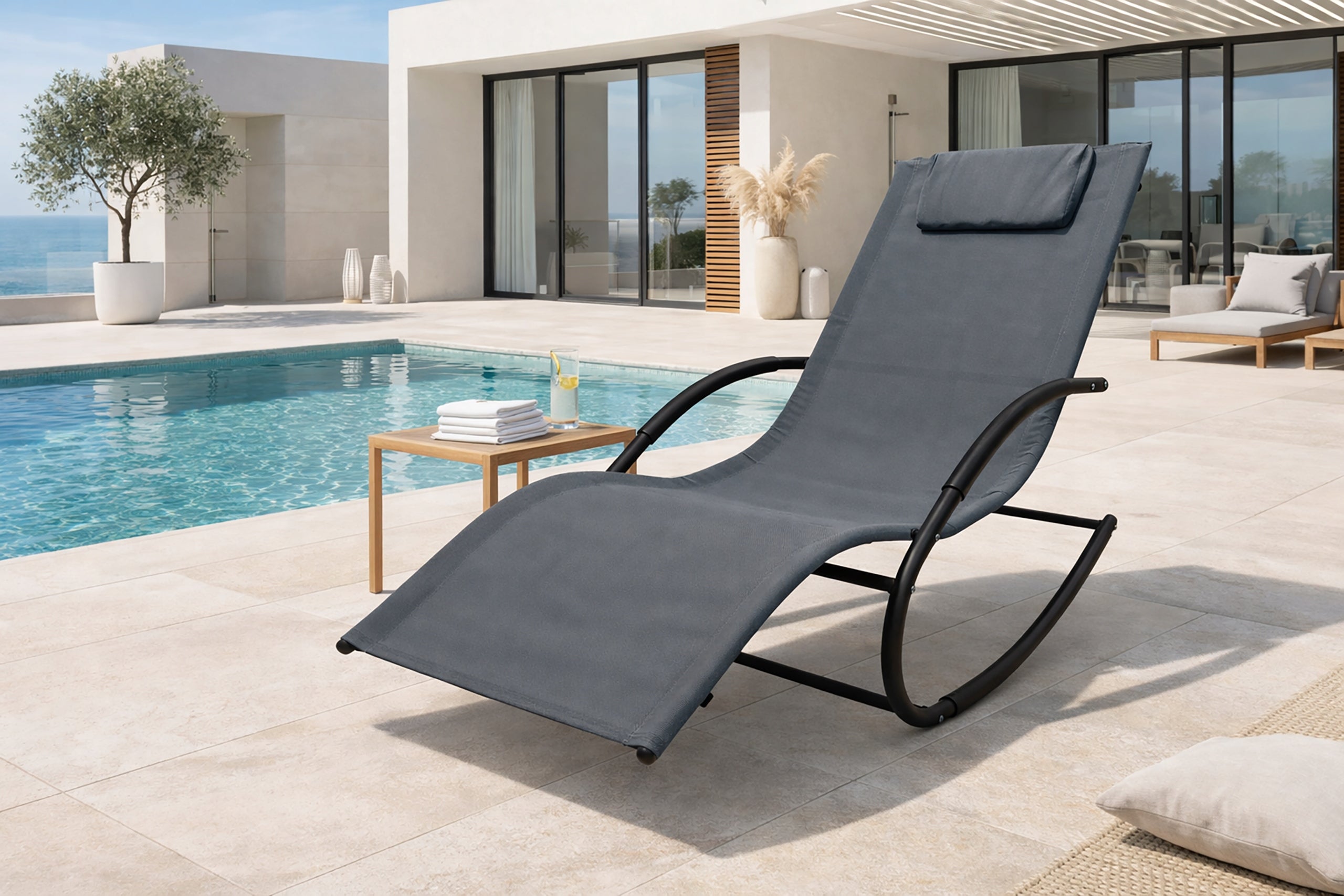 SUN LOUNGER GARDEN ROCKING CHAIR MODERN COUCH ZERO GRAVITY ROCKY GREY Model ROCKY