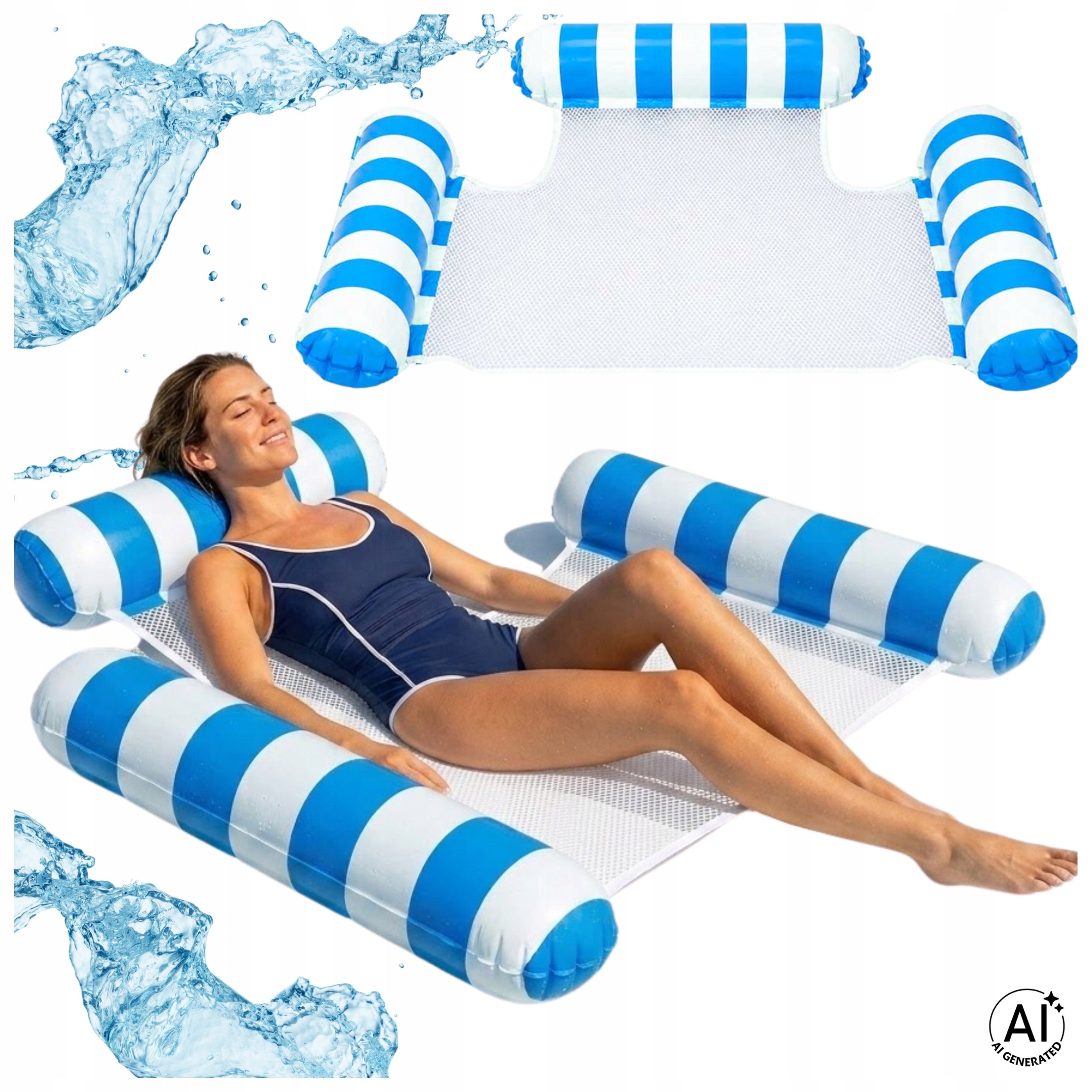 SUN LOUNGER INFLATABLE FOR POOL HAMMOCK WATER MATTRESS CHAIR FLOATING BLUE