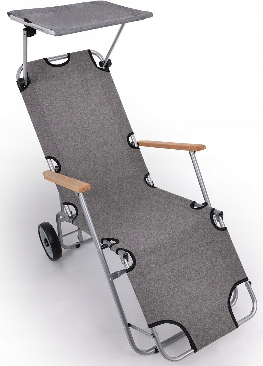 SUN LOUNGER ON WHEELS GARDEN CANOPY BEACH FOLDING TERRACE CHAIR