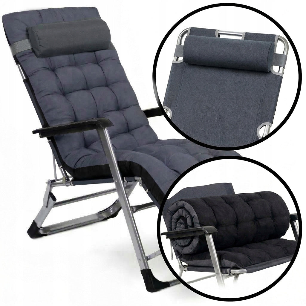 SUN LOUNGER WITH DOUBLE-SIDED CUSHION GARDEN CHAIR FOLDING LIGHT BEACH CHAIR Color multicolor
