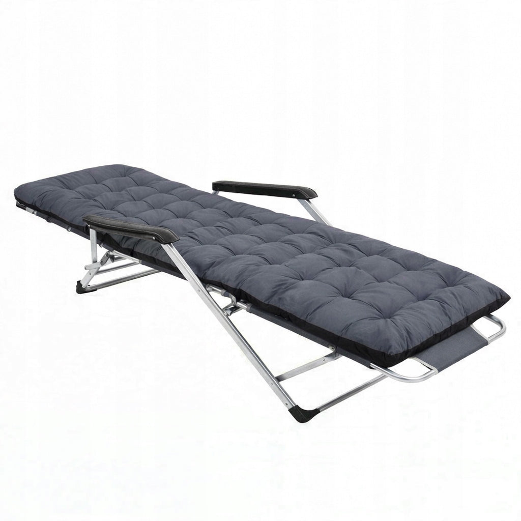SUN LOUNGER WITH DOUBLE-SIDED CUSHION GARDEN CHAIR FOLDING LIGHT BEACH CHAIR Frame material metal