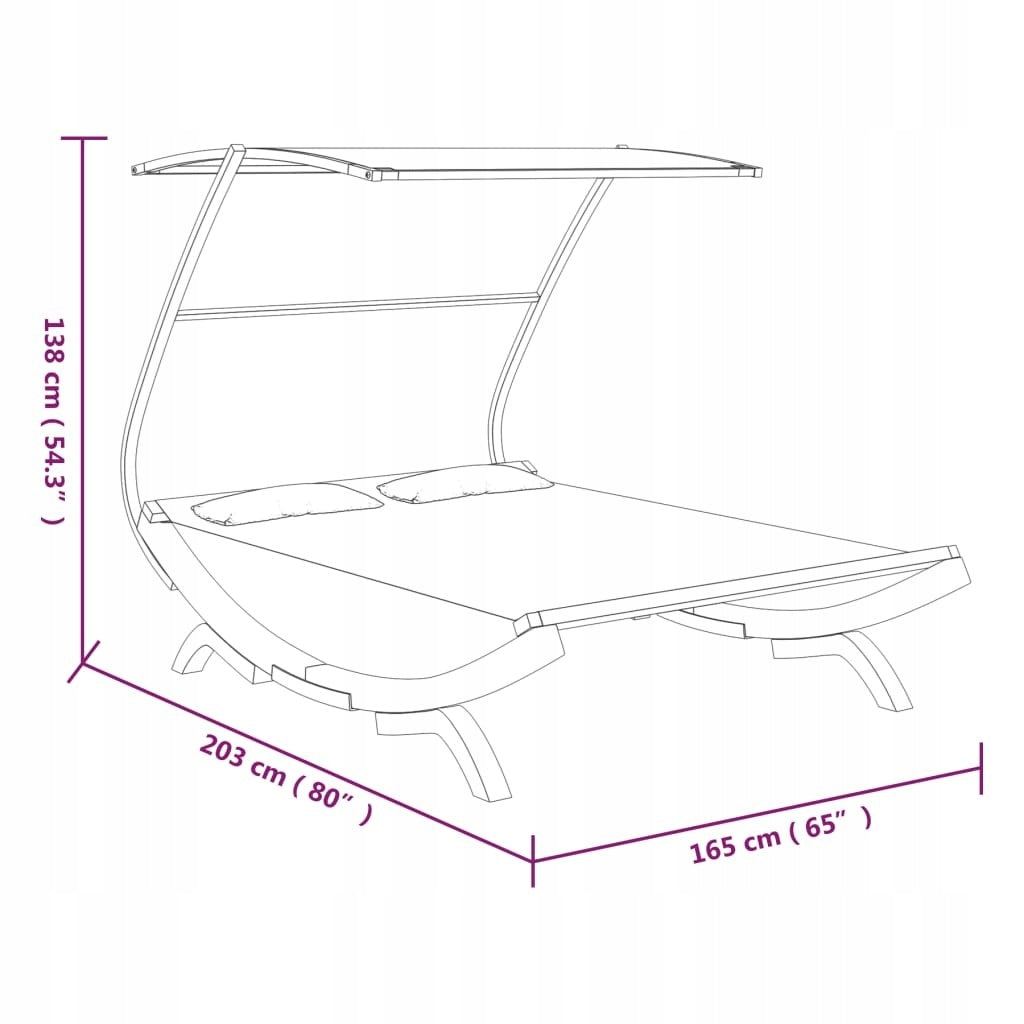 SUN LOUNGER WITH ROOF 165X203X138CM BENT ANTHRACITE WOOD Material width 1 cm