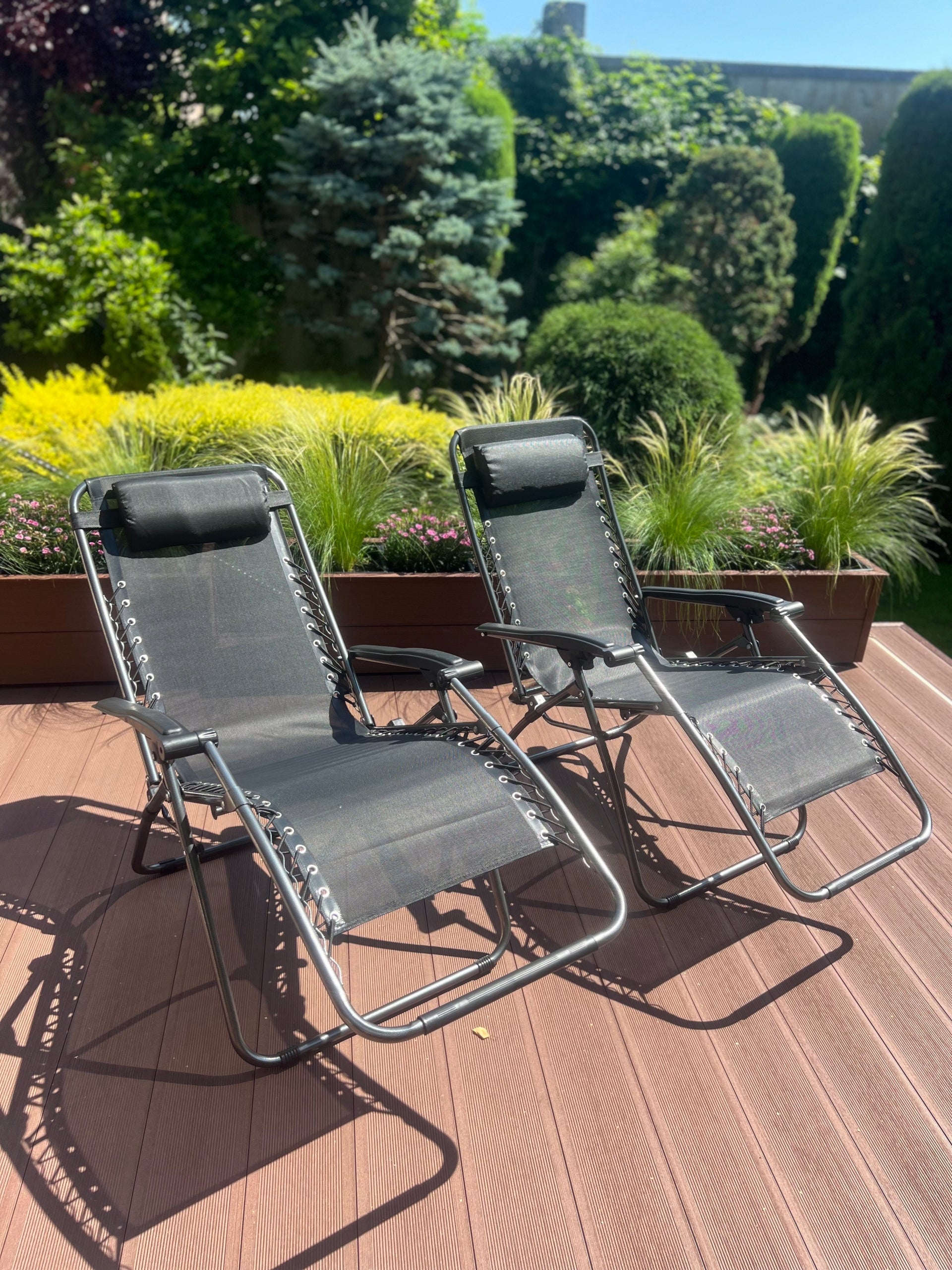 SUN LOUNGERS GARDEN FOLDING COMFORTABLE CHAIR FOLDING BLACK 2 PCS Frame material steel