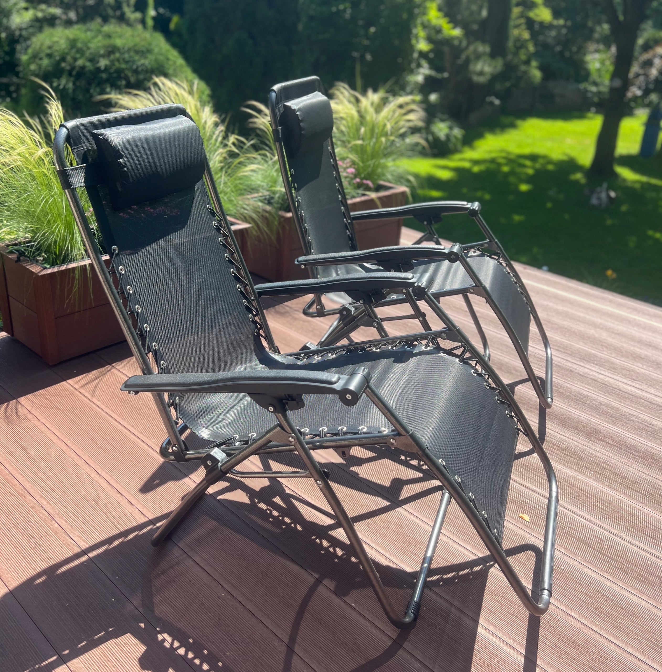 SUN LOUNGERS GARDEN FOLDING COMFORTABLE CHAIR FOLDING BLACK 2 PCS Kind sunbed