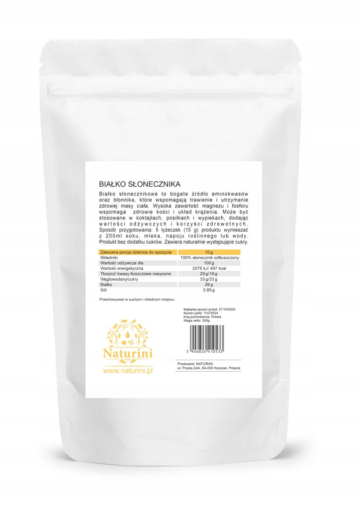 SUNFLOWER PROTEIN powder NATURAL and VEGETABLE lots of fiber 200G Brand Naturini