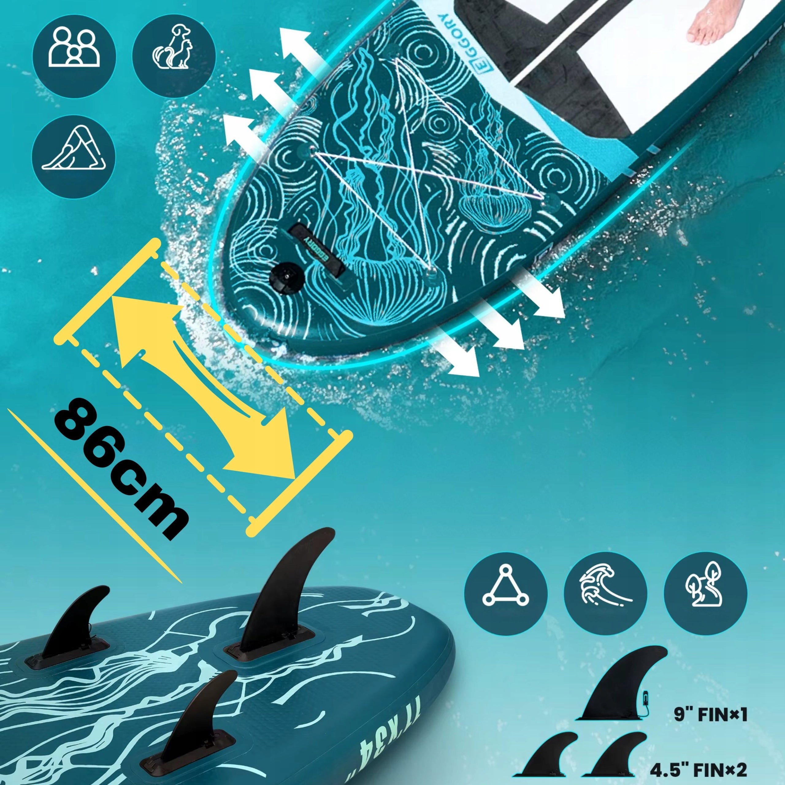 SUP BOARD EGGORY DOUBLE FOR STANDING SWIMMING WITH PADDLE - WIDE 86cm Kind SUP board