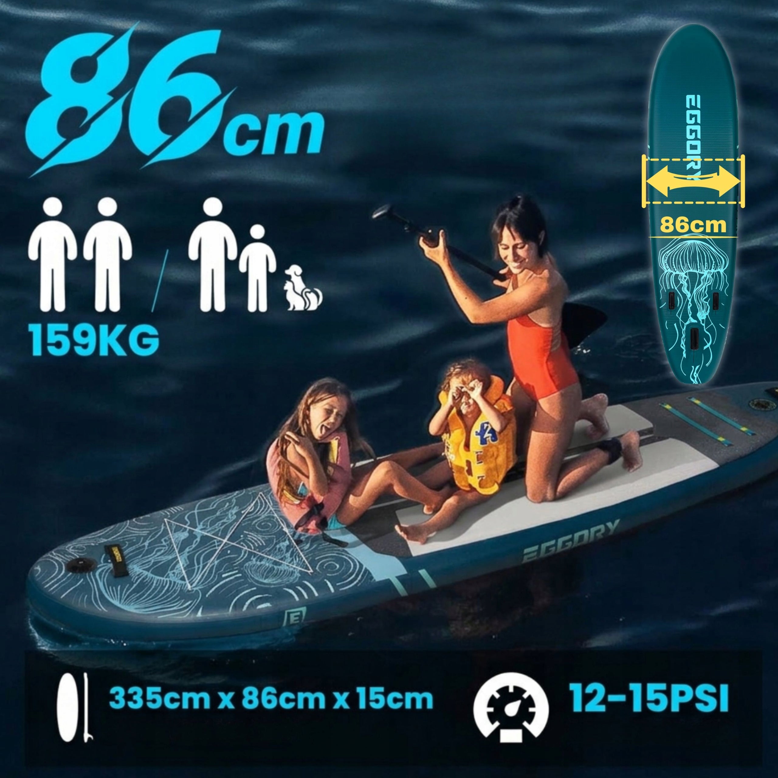 SUP BOARD EGGORY DOUBLE FOR STANDING SWIMMING WITH PADDLE - WIDE 86cm Product weight with unit packaging 13 kg
