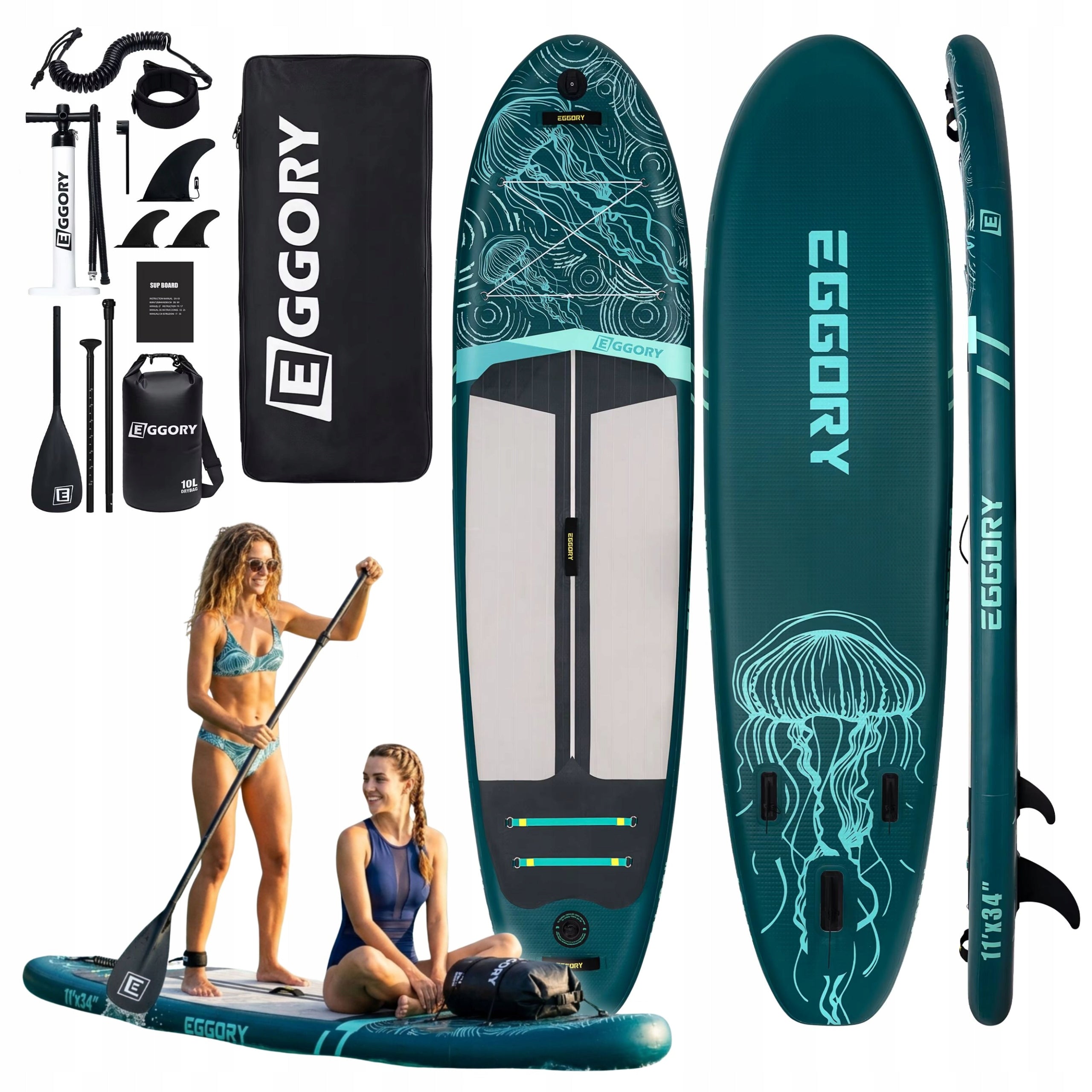 SUP BOARD EGGORY DOUBLE FOR STANDING SWIMMING WITH PADDLE - WIDE 86cm