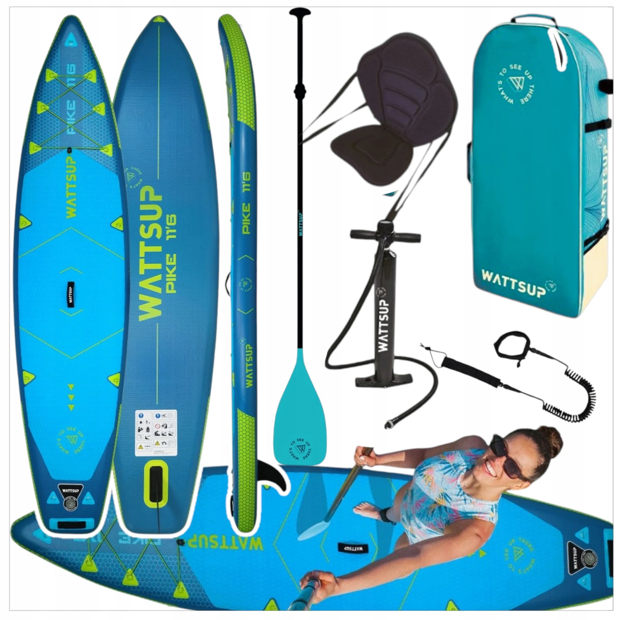 SUP BOARD WATTSUP 350cm PIKE 5in1 PADDLE PUMP BAG LANYARD SEAT