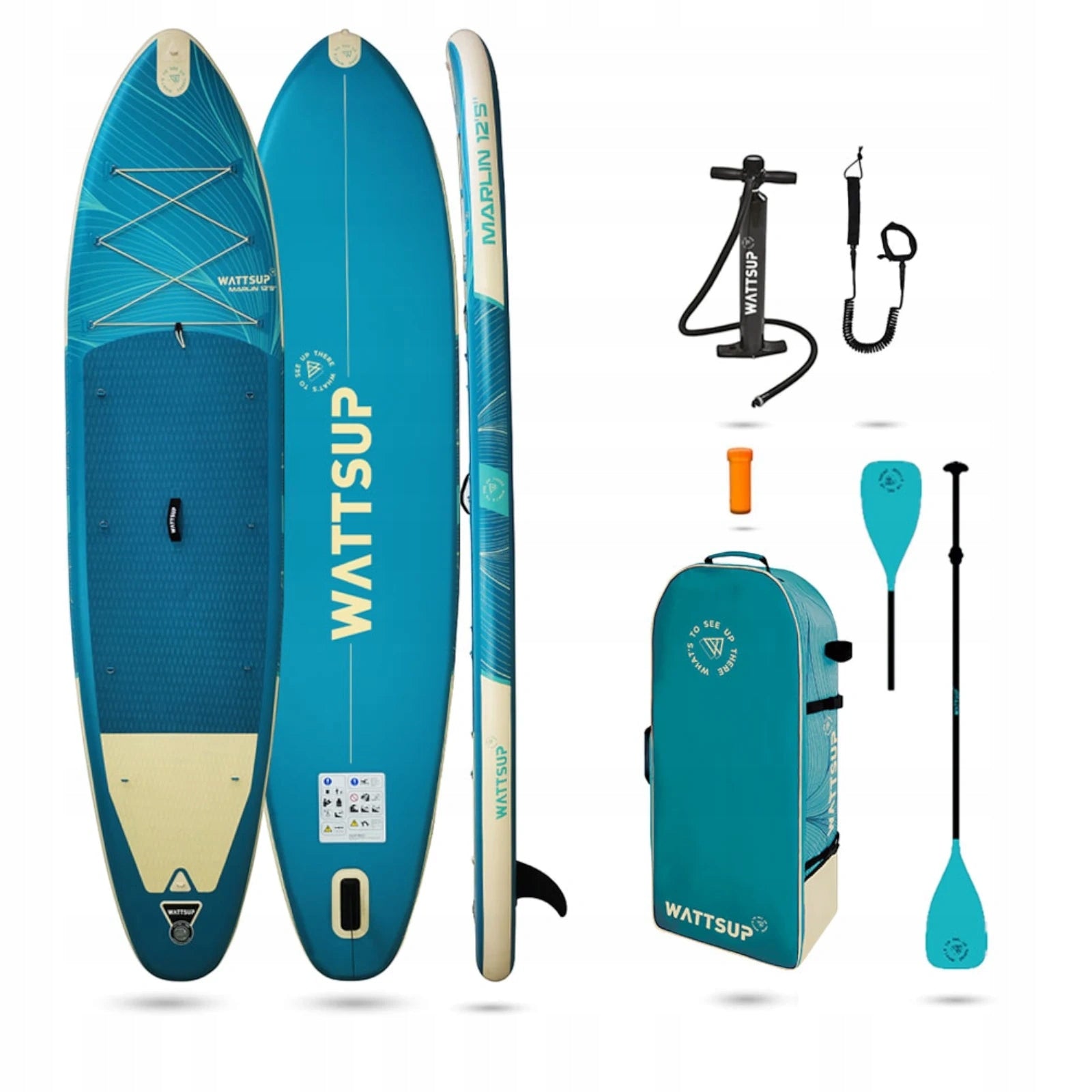 SUP BOARD WATTSUP 378cm MARLIN 12,5 KAYAK 4IN1 PADDLE PUMP BAG LANYARD Brand Aqua Marina