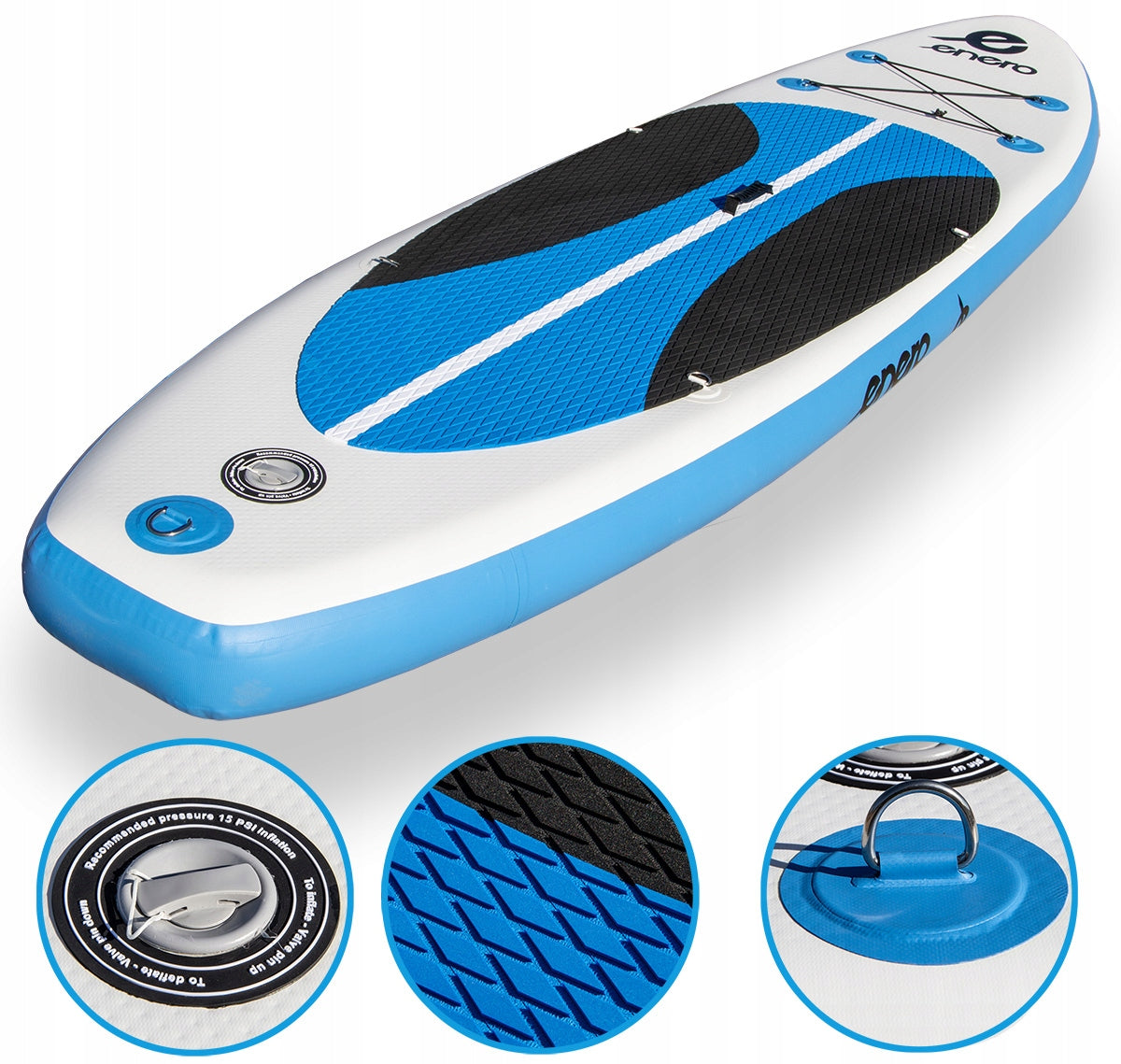 SUP BOARD pumped 300x76x15 cm to 130kg white-blue + paddle + backpack EAN (GTIN) 5902431034058