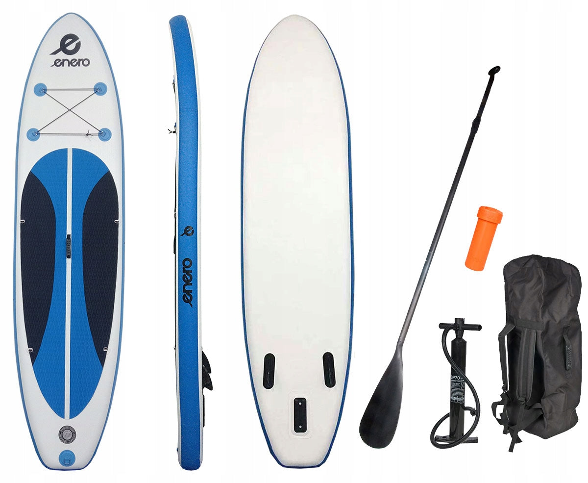 SUP BOARD pumped 300x76x15 cm to 130kg white-blue + paddle + backpack