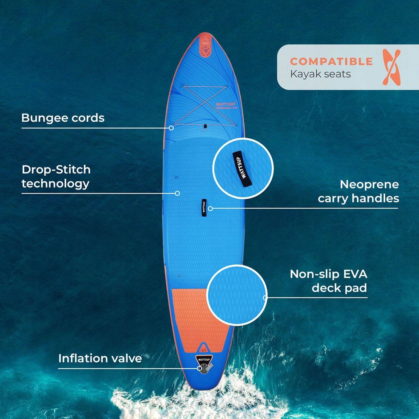 SUP BOARD pumped with paddle WATTSUP paddle board ESPADON 11'8 355 cm Manufacturer code WA-ESP