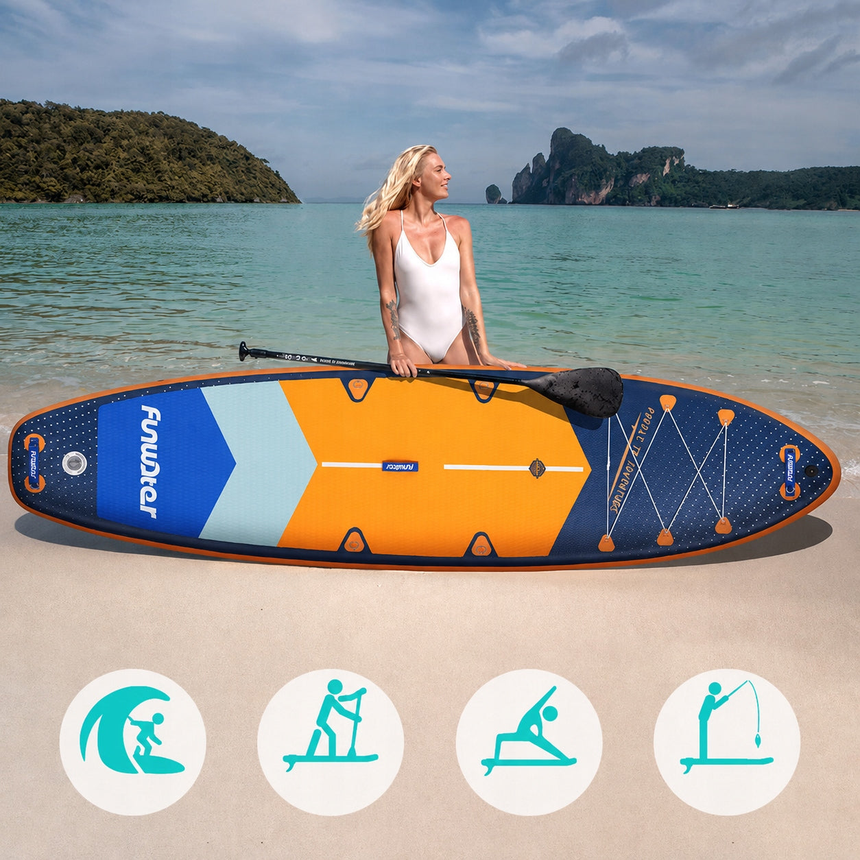 SUP Board for Swimming PUMPED STAND UP PADDLE with Seat 350cm 200kg Model FunWater SUPFW43B