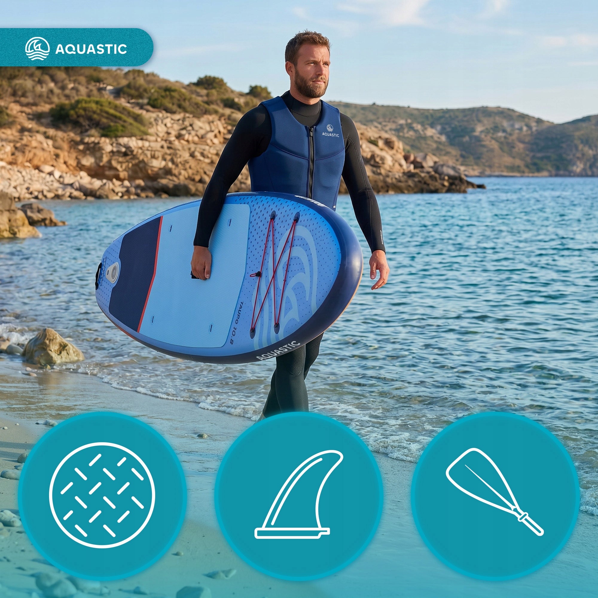 SUP board AQUASTIC Taupo 10'8" allround 325cm SWIMMING PUMPED SET Brand Aquastic