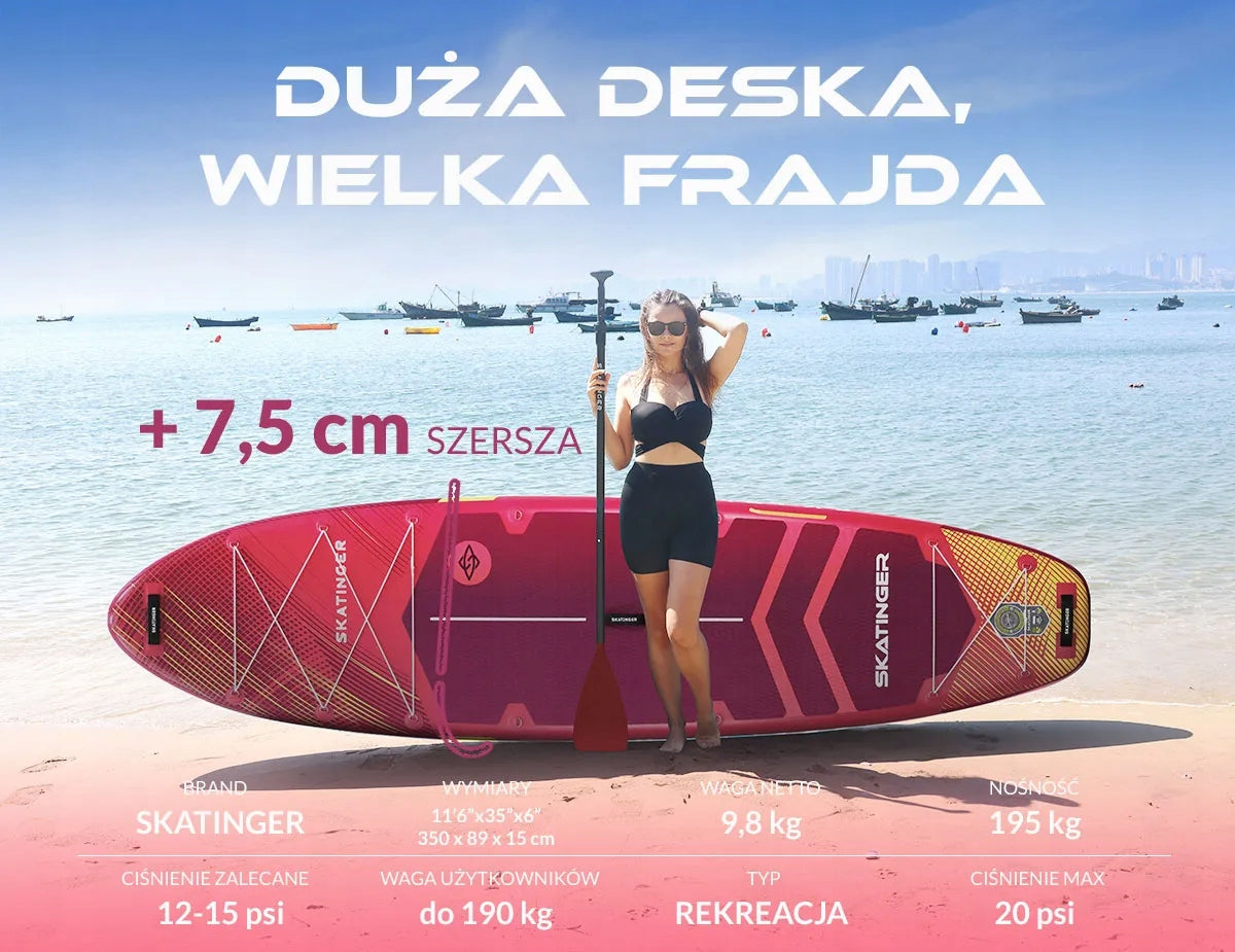 SUP board Skatinger Prana Meteor Pink 350x89x15 cm 11'6'' Yoga pumped with Model Prana Red