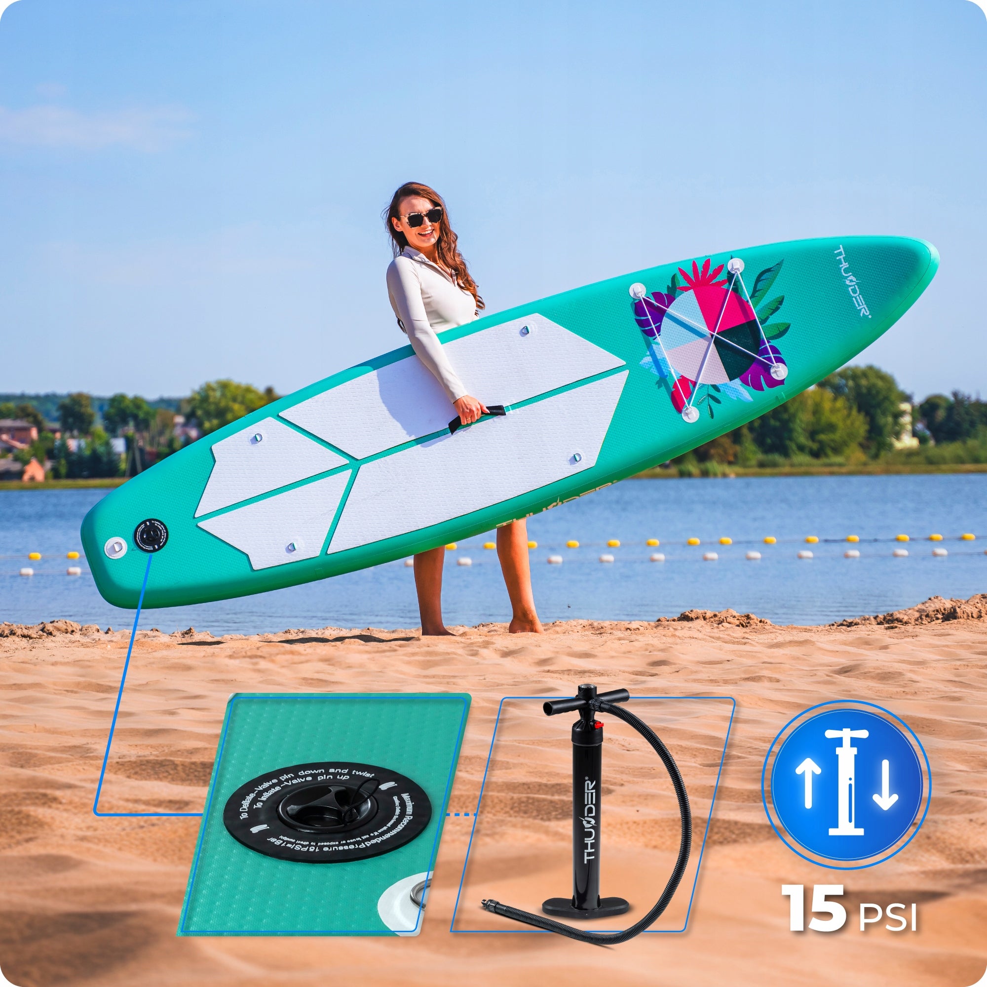 SUP board for swimming 320CM pumped with inflatable seat Thunder paddle Model FLAMI