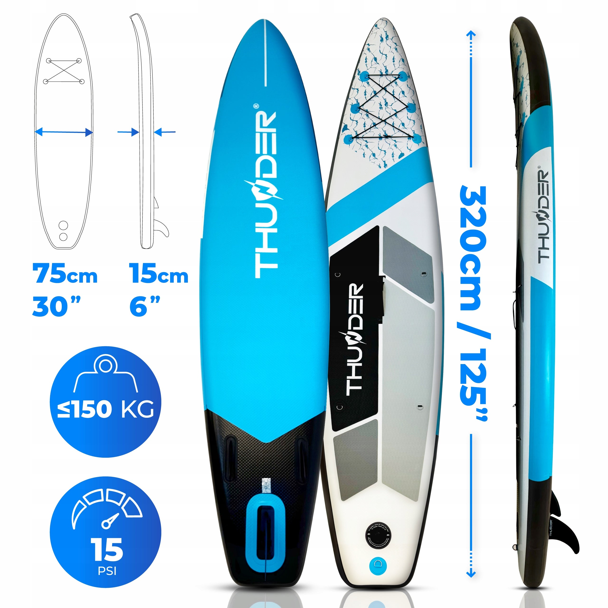 SUP board for swimming 320cm inflatable pumped with seat THUNDER Packaging status original