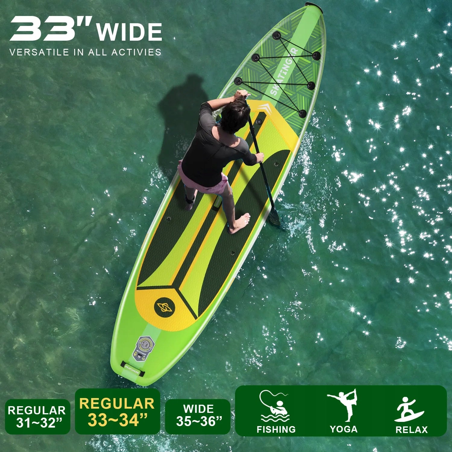 SUP board pumped SKATINGER Plan S Green 11' 335x84x15 cm touring with paddles Length 335 cm
