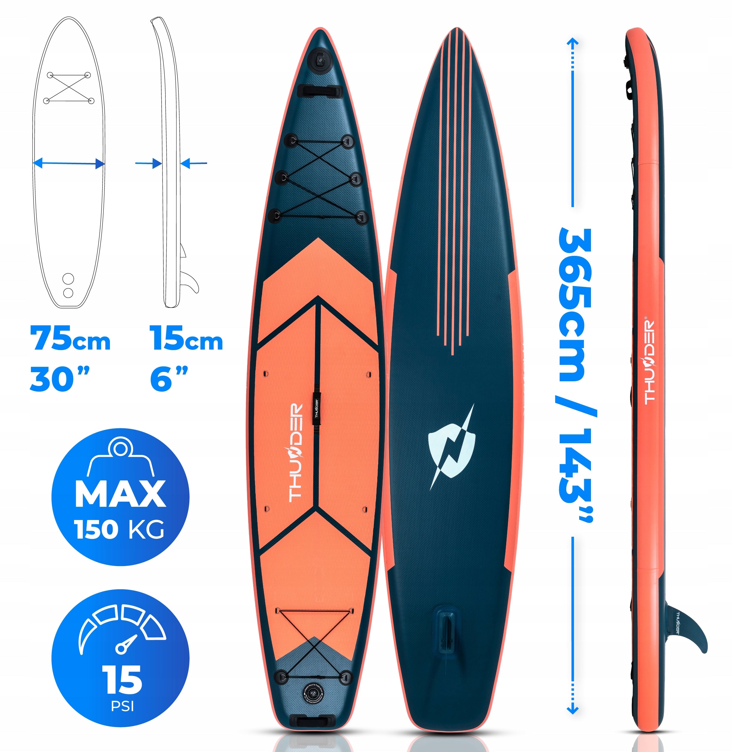 SUP board pumped for swimming paddle board 365 cm seat GoPro THUNDER Packaging status original