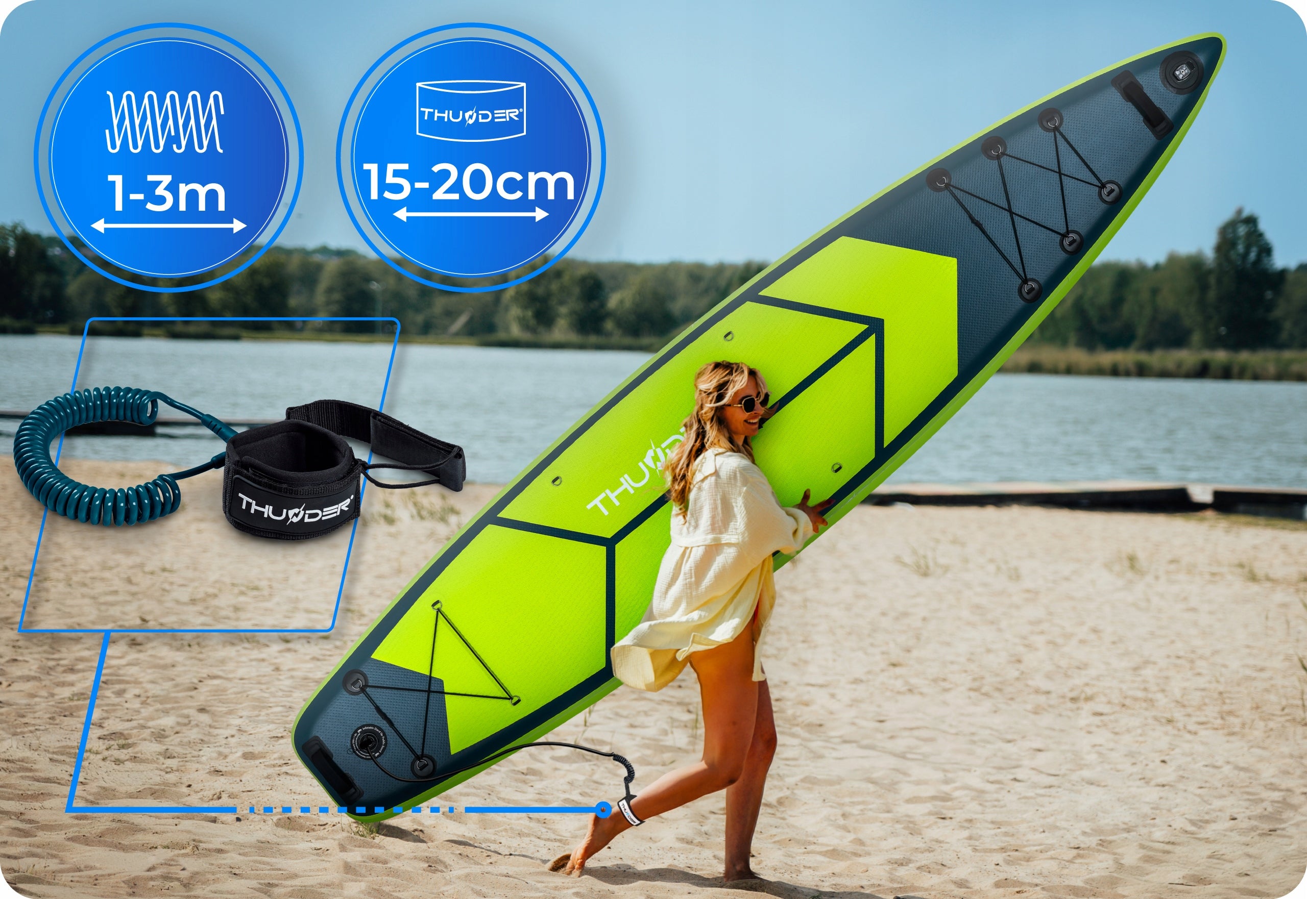 SUP board pumped with GoPro seat for swimming 365 cm paddle THUNDER Brand Thunder