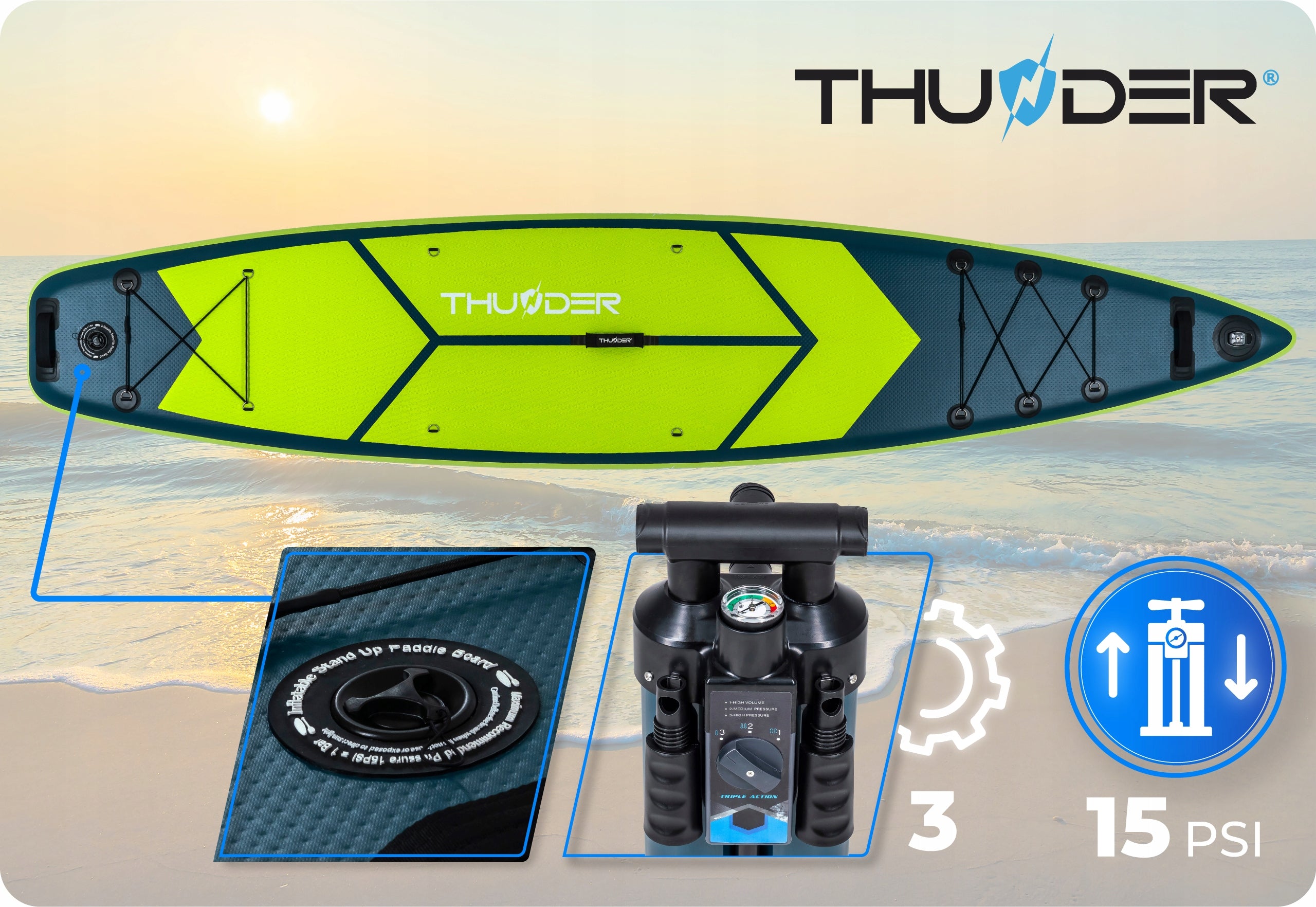 SUP board pumped with GoPro seat for swimming 365 cm paddle THUNDER Kind SUP board