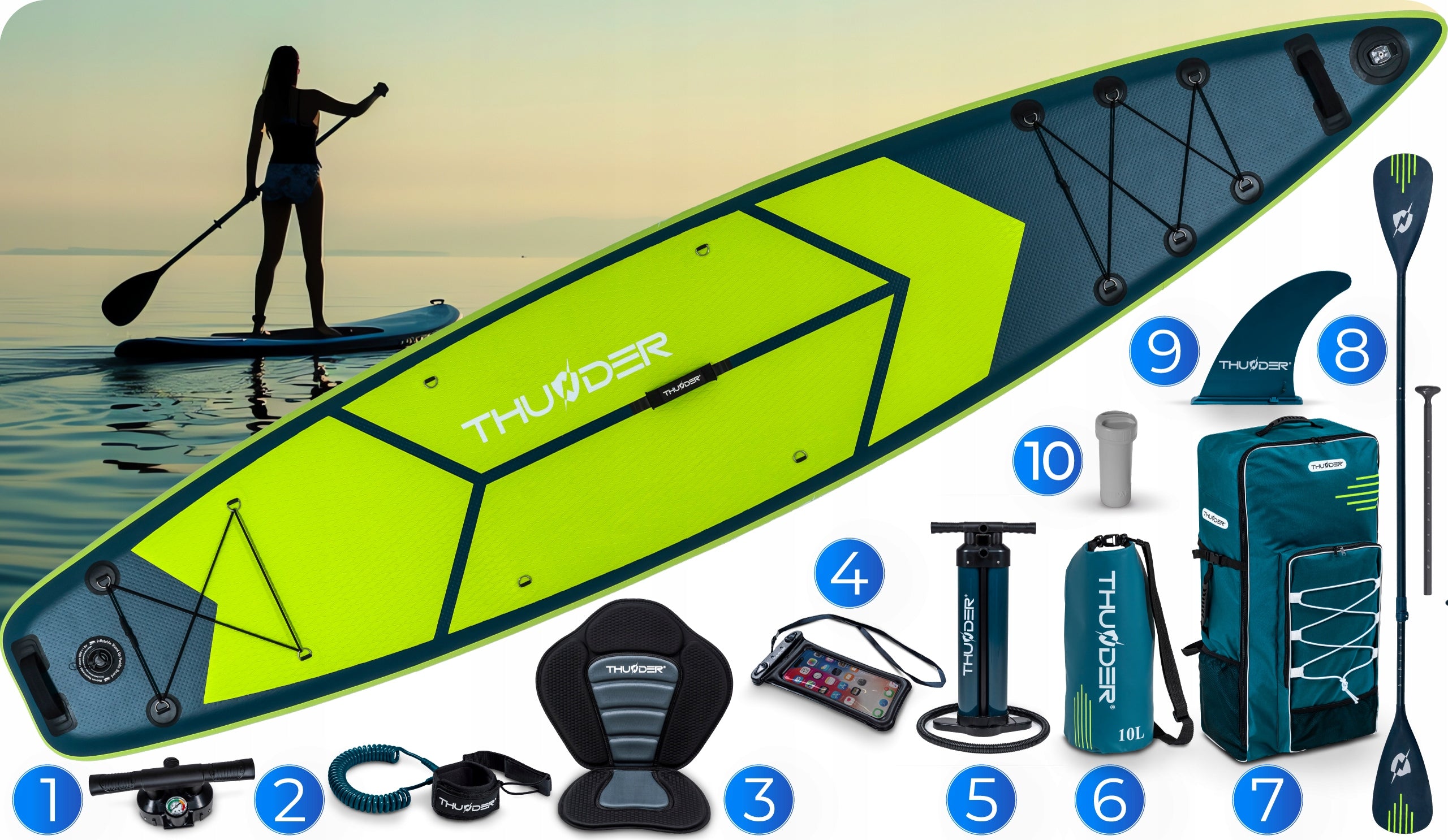 SUP board pumped with GoPro seat for swimming 365 cm paddle THUNDER Manufacturer code VISO