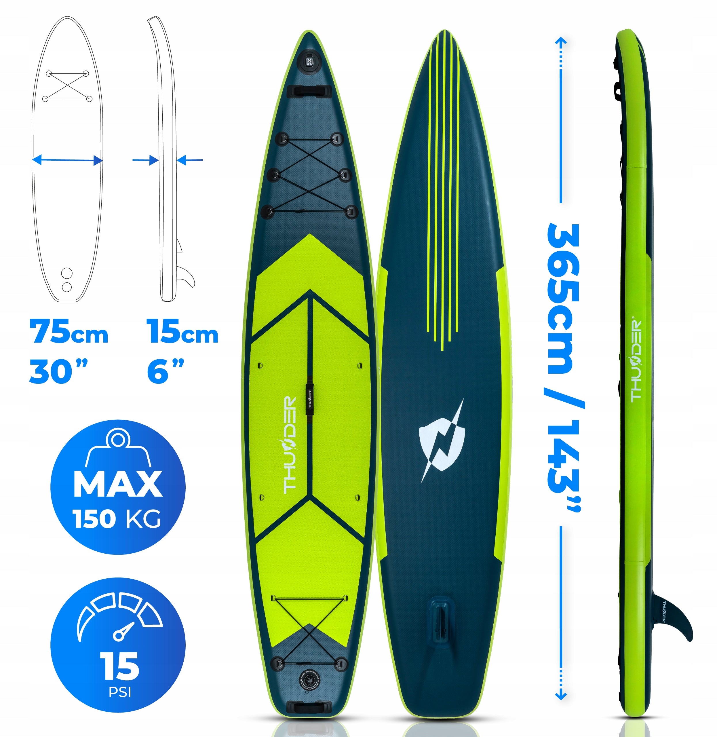 SUP board pumped with GoPro seat for swimming 365 cm paddle THUNDER Packaging status original