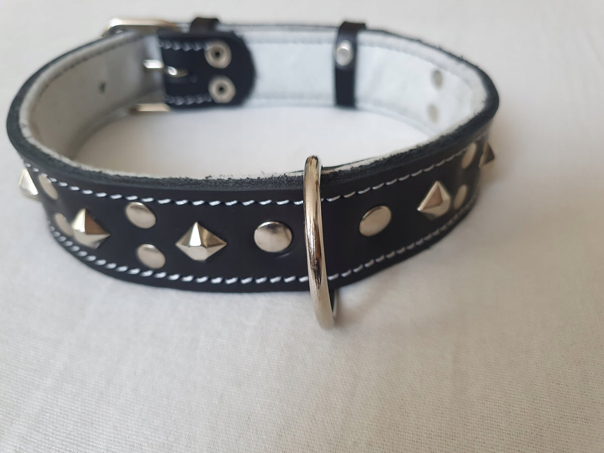 SUPER COLLAR WITH STUDS LEATHER 4cm/70cm
